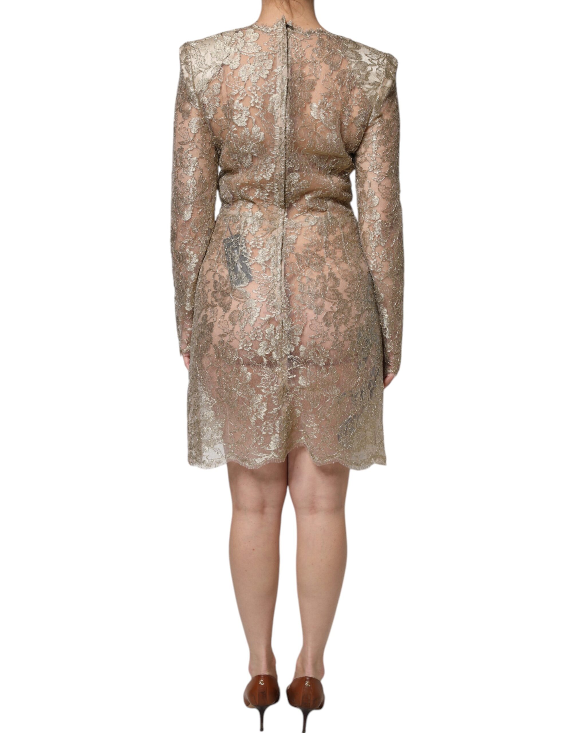 Dolce & Gabbana Gold Floral Lace A-line Sheath Mini Dress - Image 4