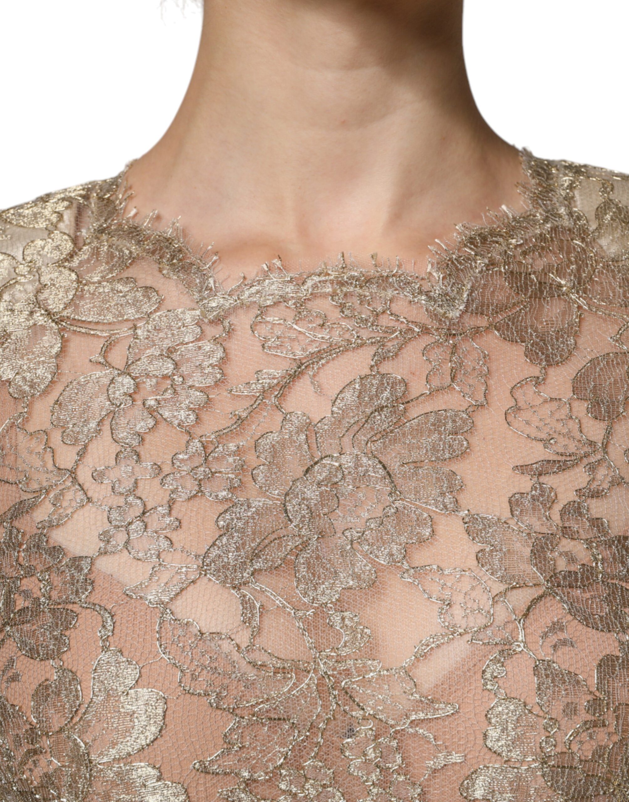 Dolce & Gabbana Gold Floral Lace A-line Sheath Mini Dress - Image 5