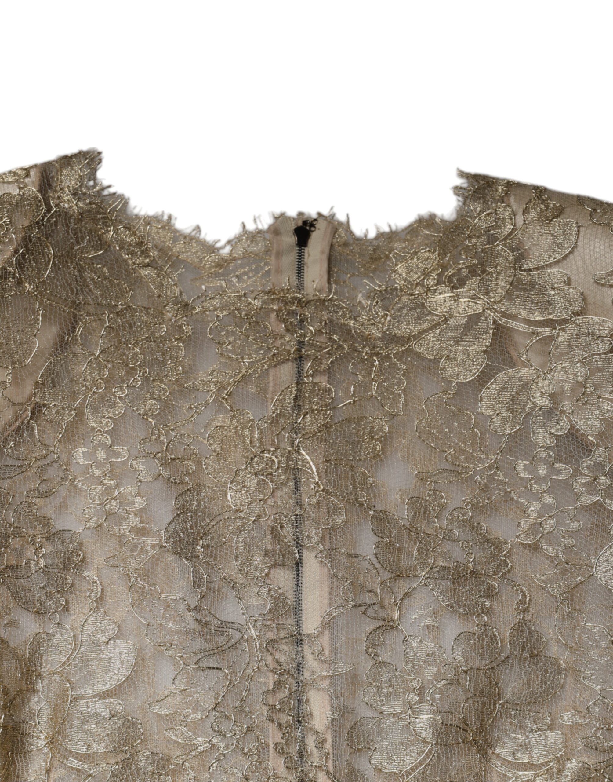 Dolce & Gabbana Gold Floral Lace A-line Sheath Mini Dress - Image 7