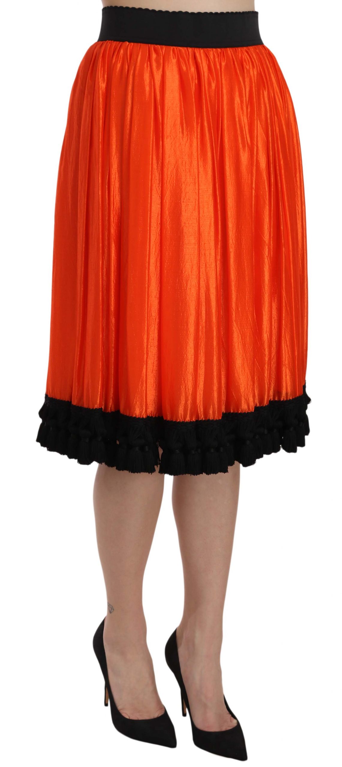 Dolce & Gabbana Orange High Waist Knee Length Skirt - Image 3