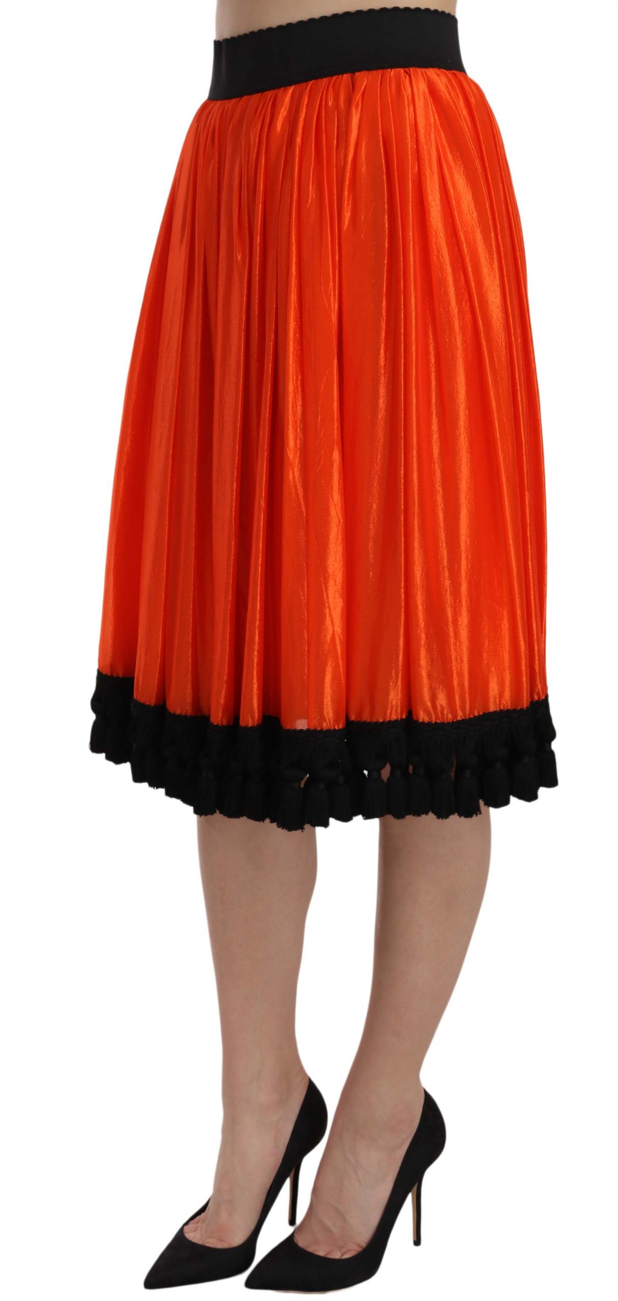 Dolce & Gabbana Orange High Waist Knee Length Skirt - Image 4