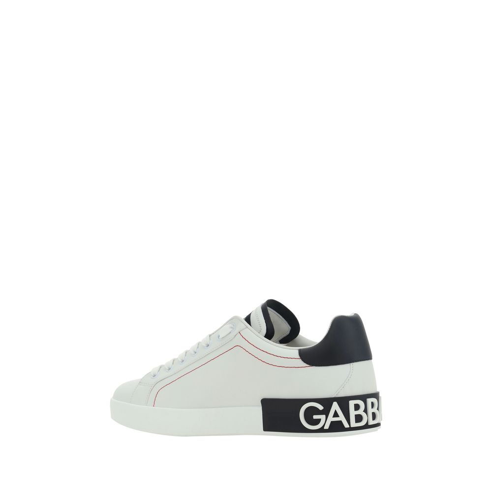 Dolce & Gabbana White Calf Leather Bos Taurus Low Top Sneakers - Image 3
