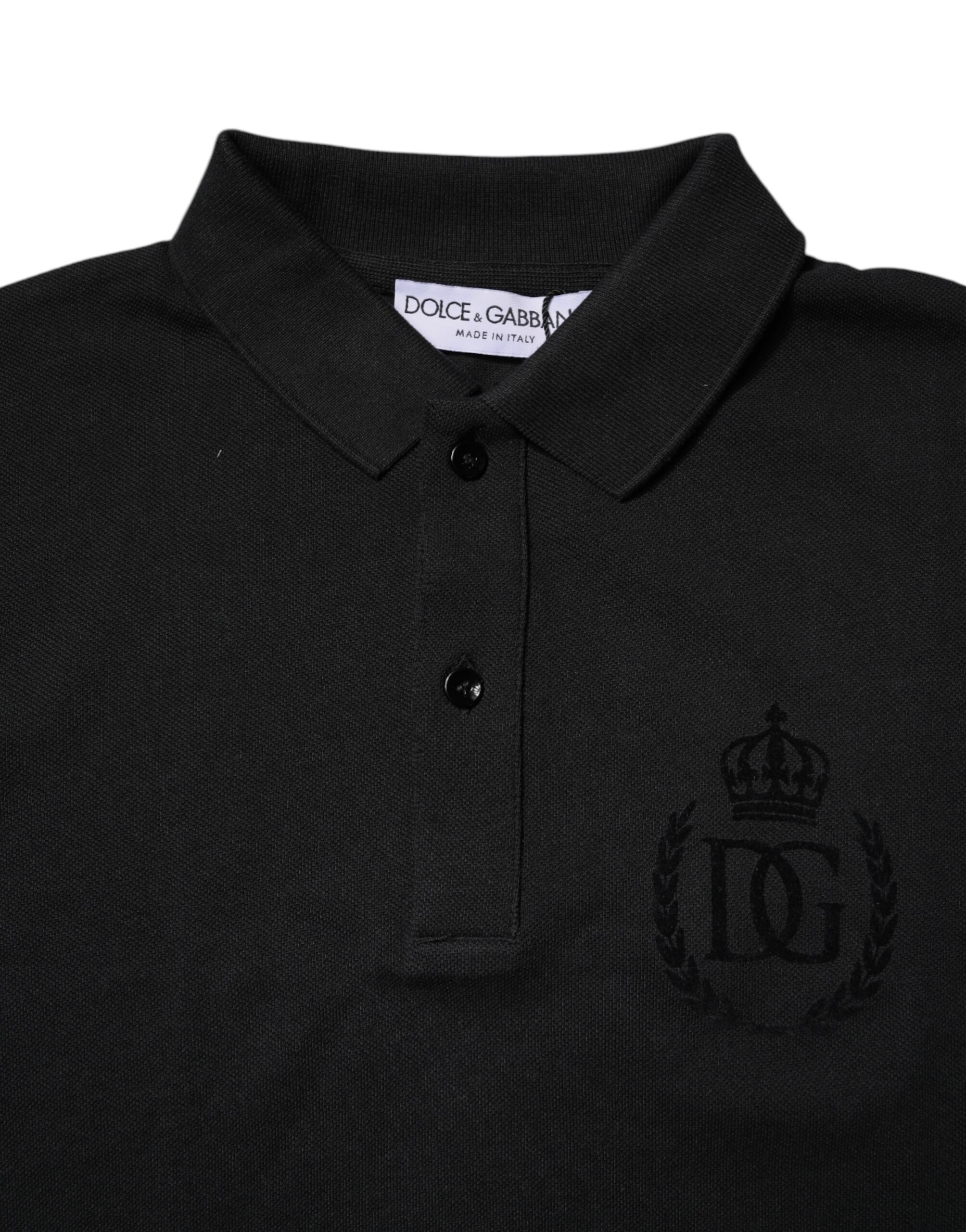 Dolce & Gabbana Black Cotton DG Logo Collared Polo T-shirt - Image 5