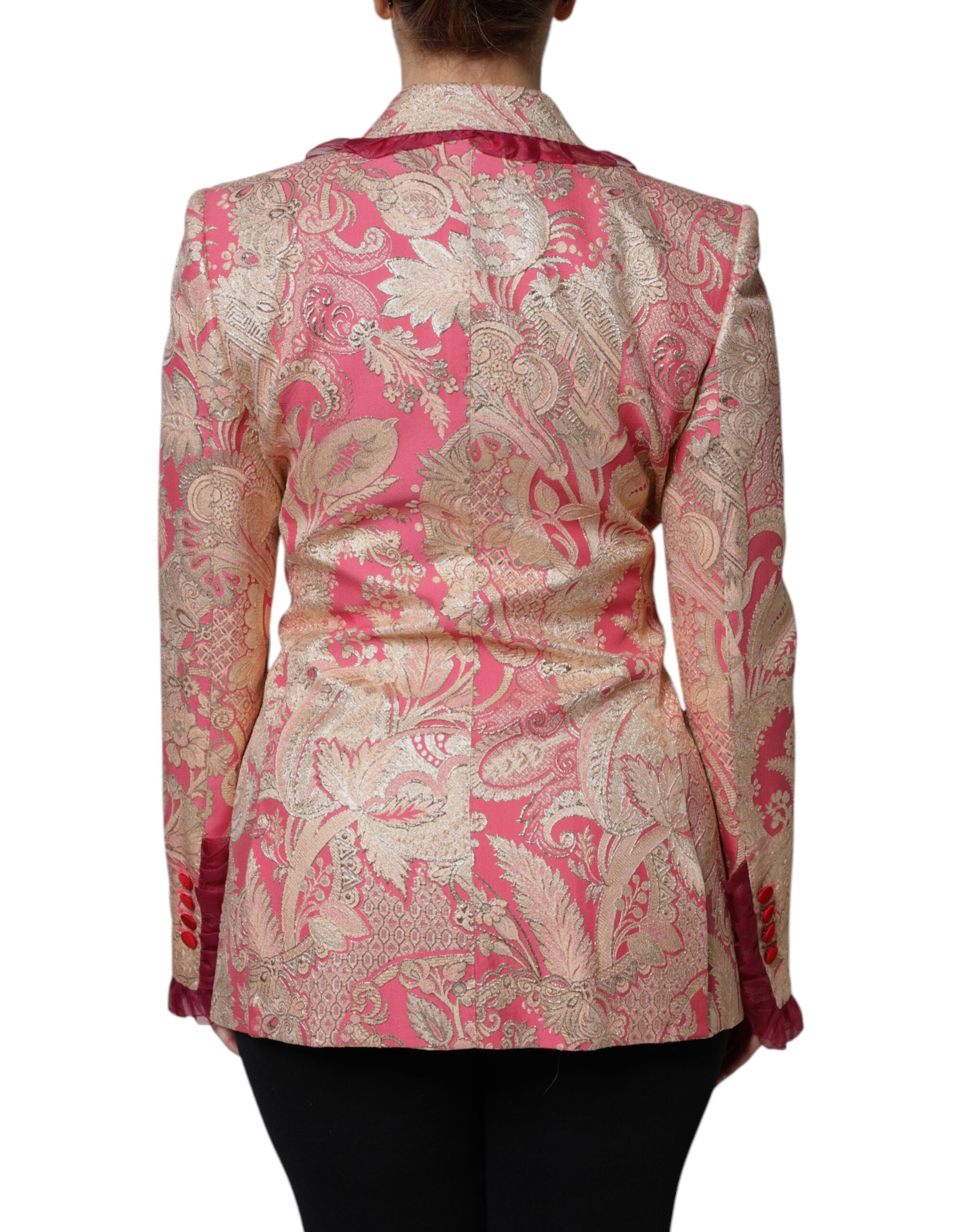 Dolce & Gabbana Pink Gold Jacquard Nylon Coat Blazer Jacket - Image 3