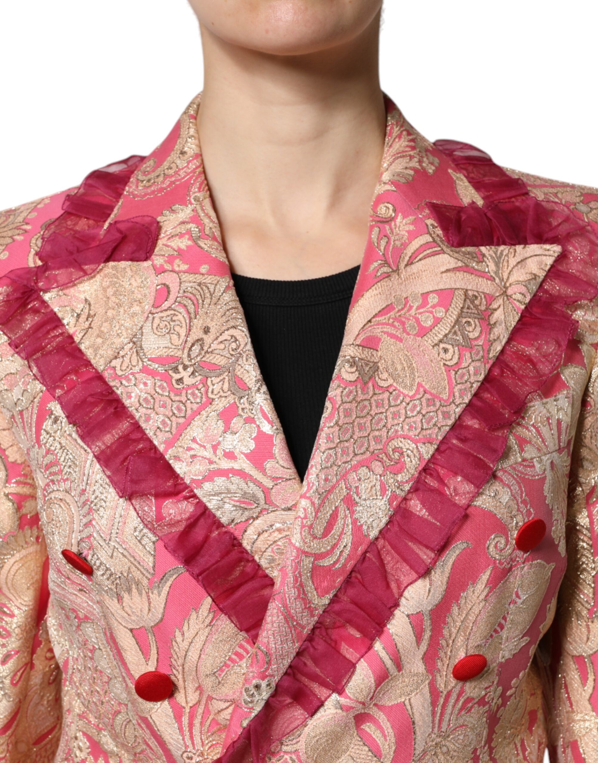 Dolce & Gabbana Pink Gold Jacquard Nylon Coat Blazer Jacket - Image 5