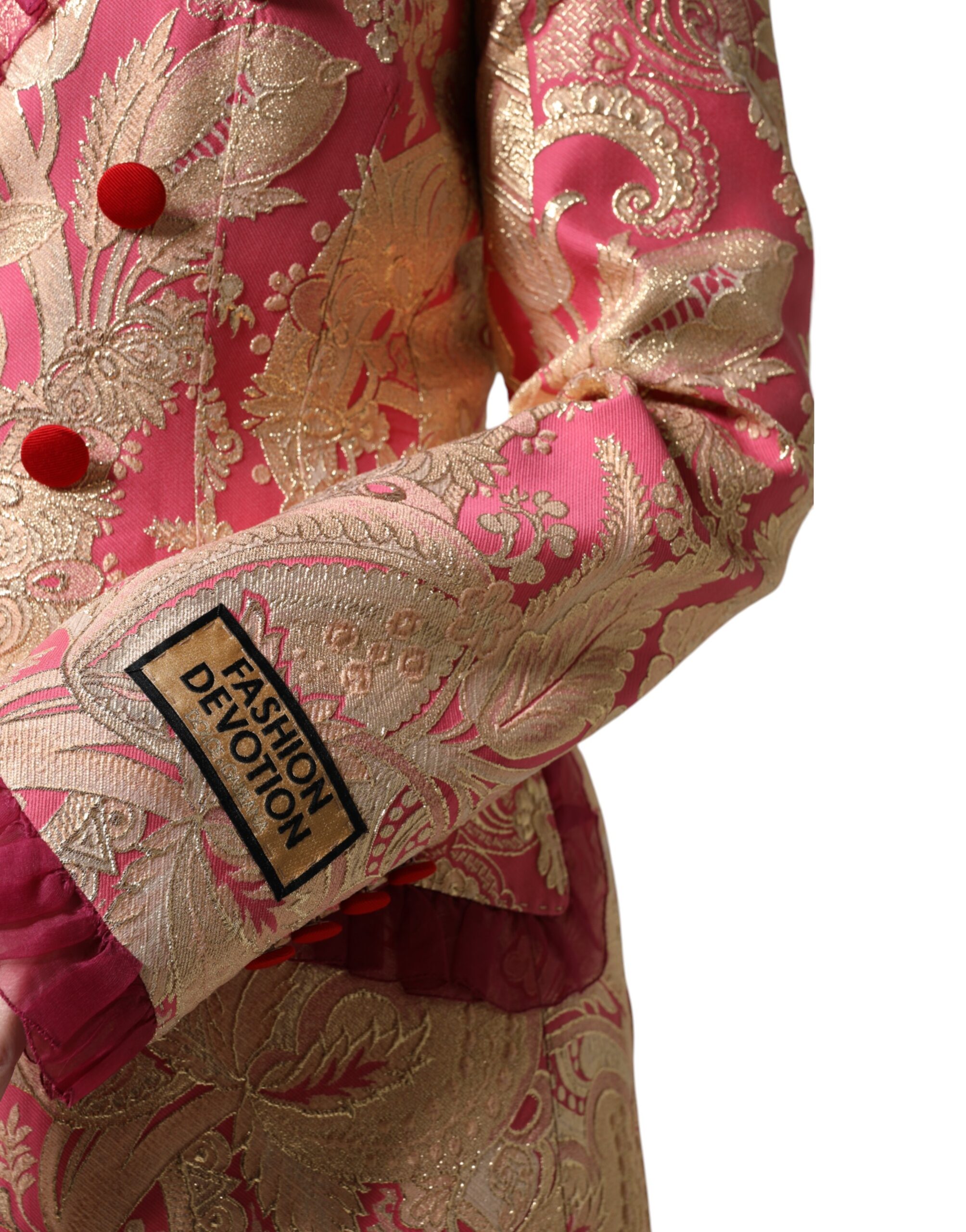 Dolce & Gabbana Pink Gold Jacquard Nylon Coat Blazer Jacket - Image 6