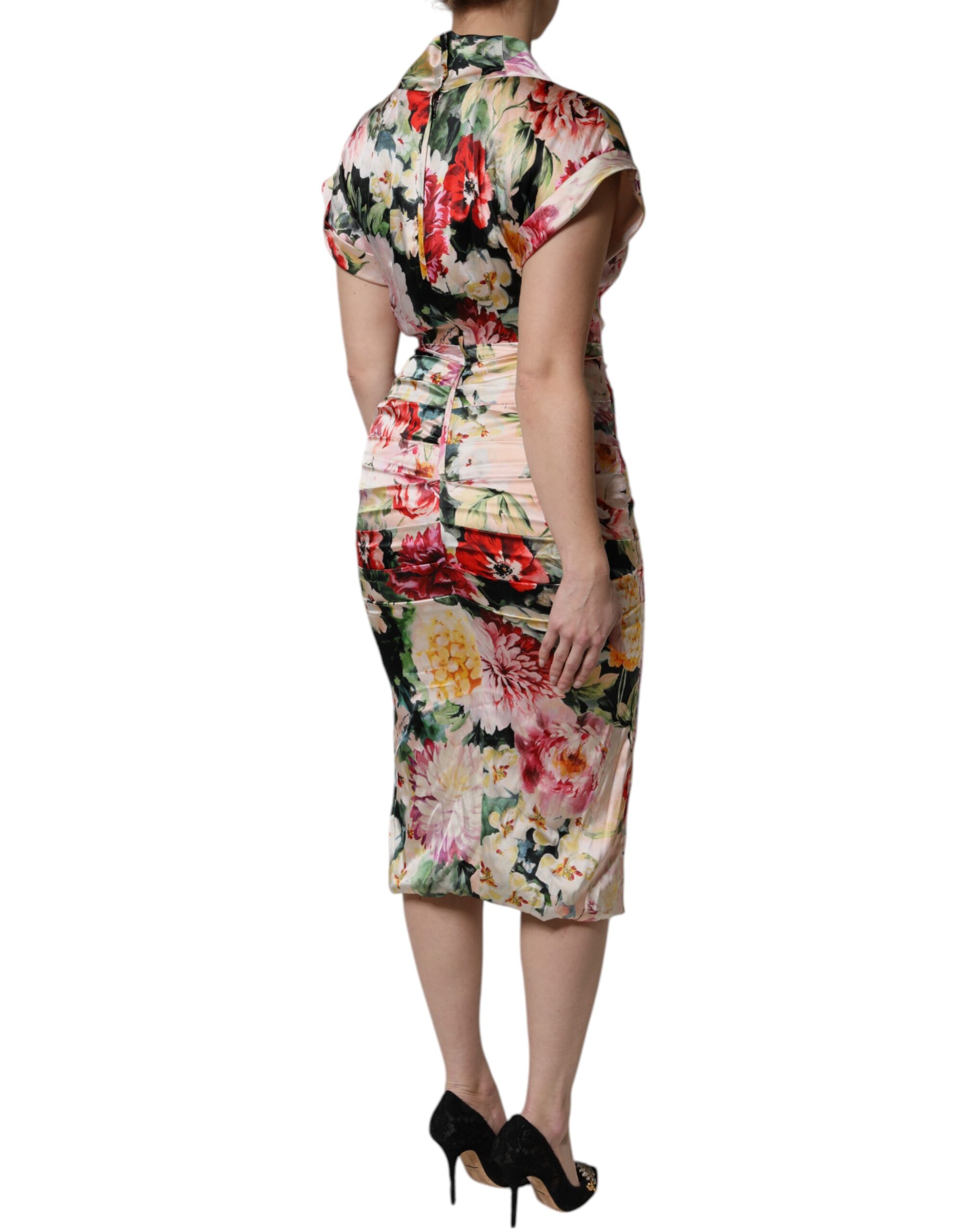Dolce & Gabbana Multicolor Floral Short Sleeves Sheath Midi Dress - Image 5