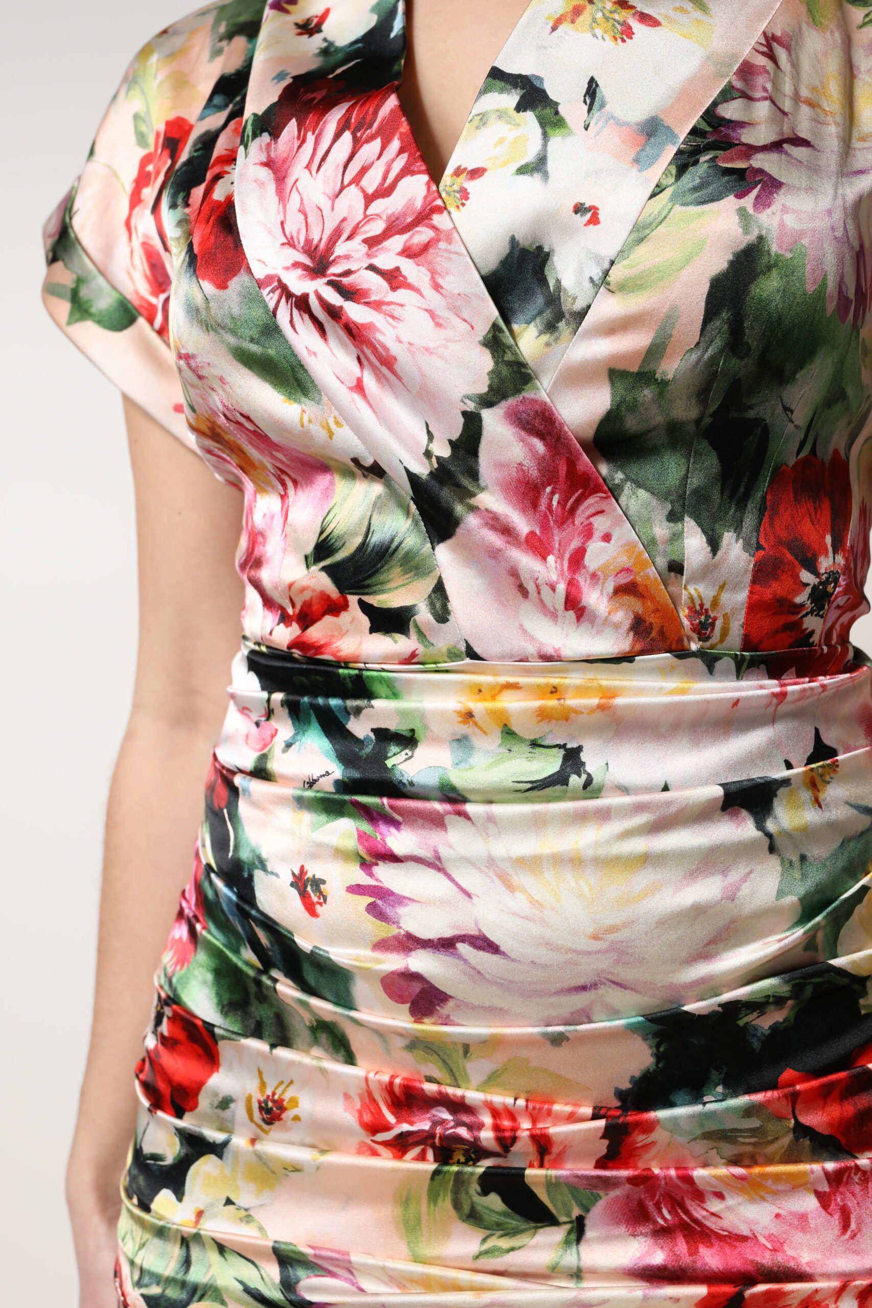 Dolce & Gabbana Multicolor Floral Short Sleeves Sheath Midi Dress - Image 8
