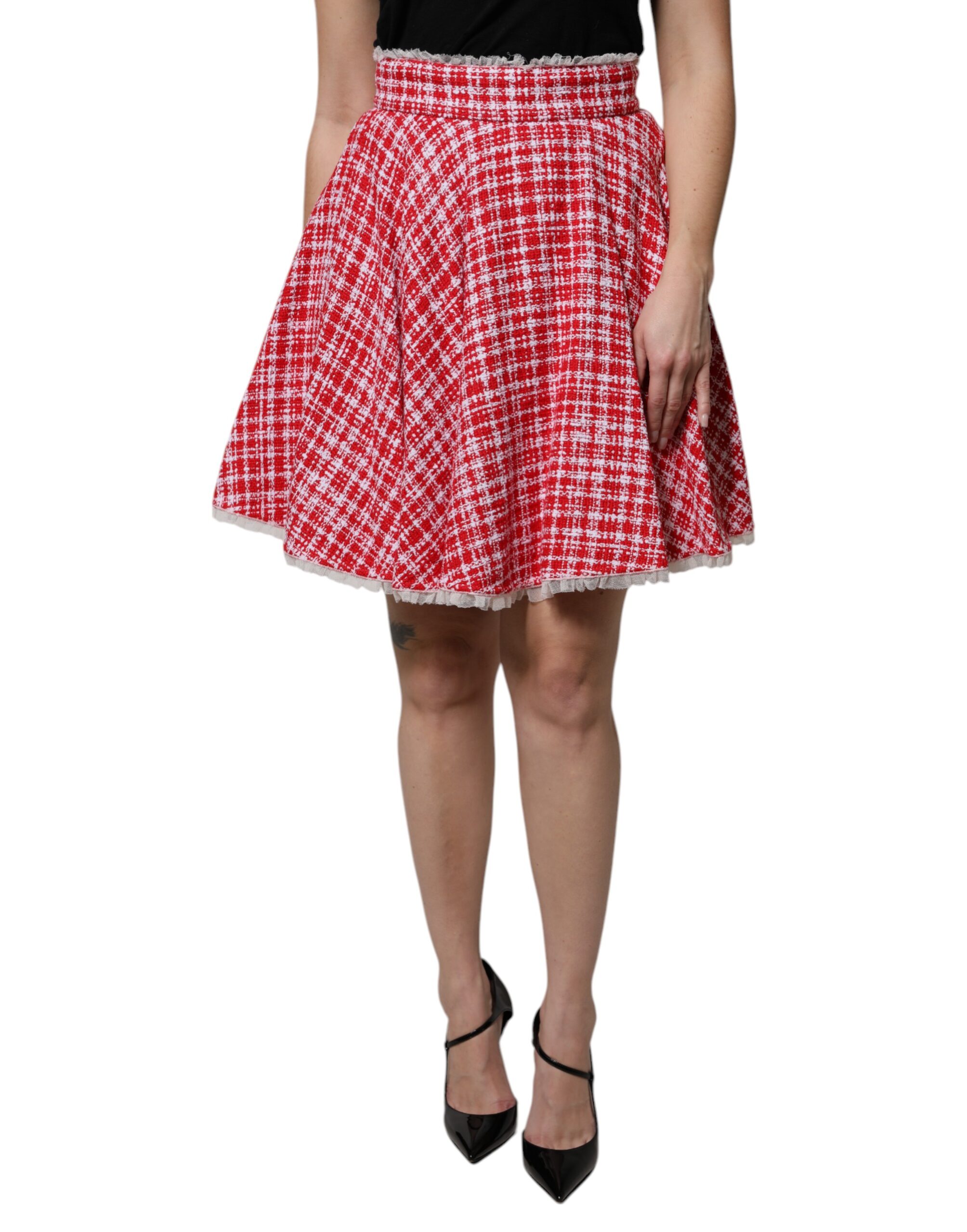 Dolce & Gabbana Red White High Waist A-line Above Knee Skirt - Image 2