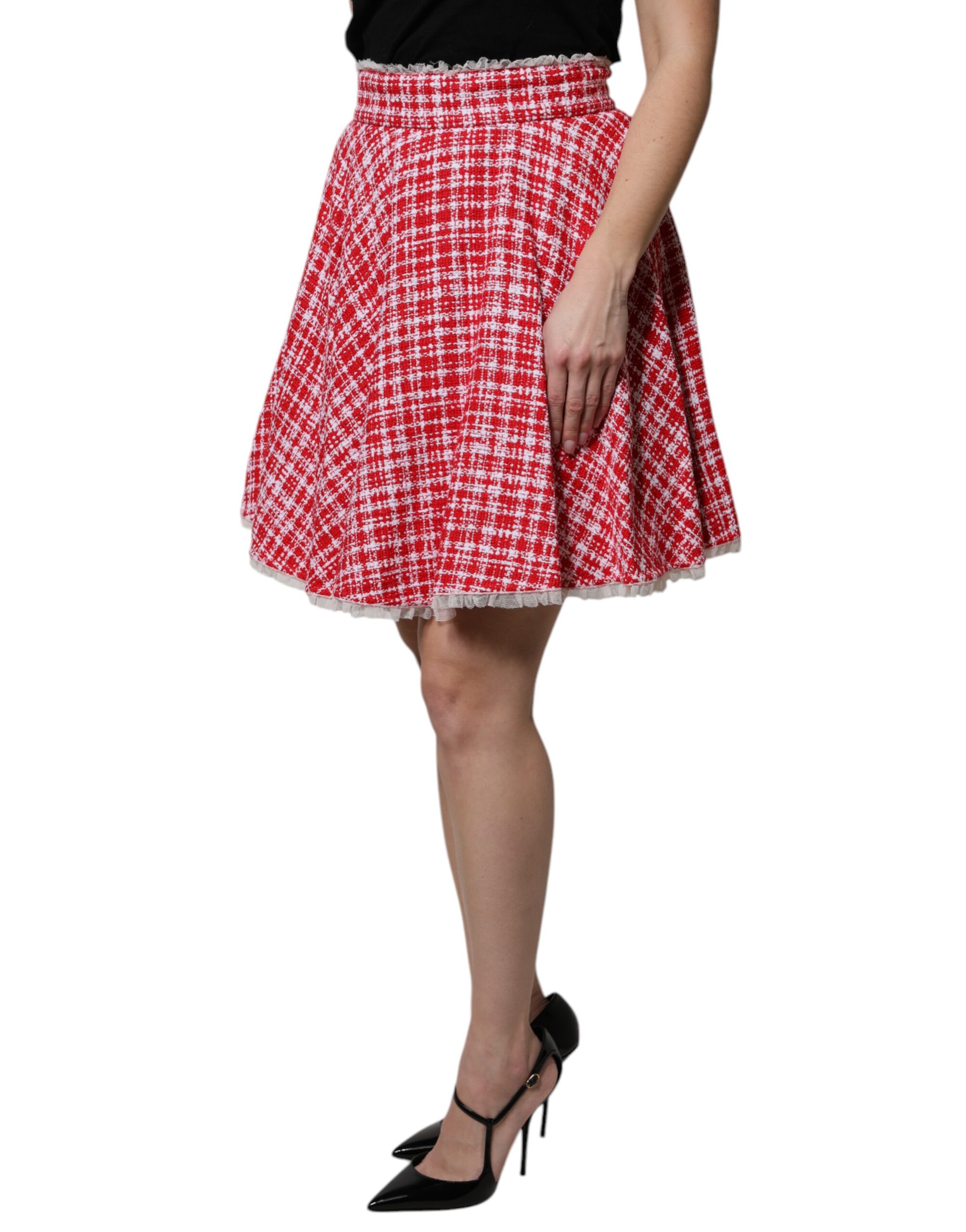 Dolce & Gabbana Red White High Waist A-line Above Knee Skirt - Image 3