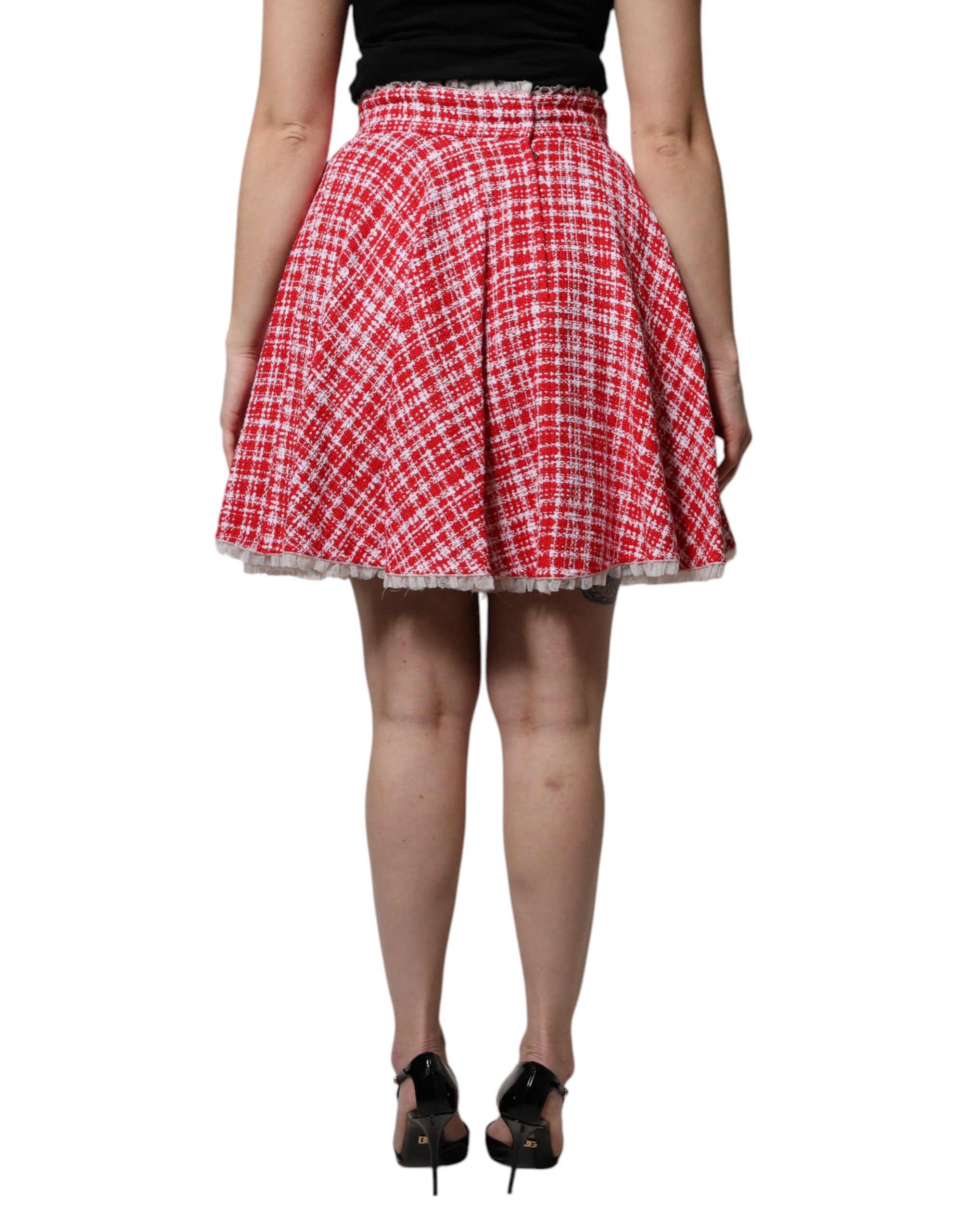 Dolce & Gabbana Red White High Waist A-line Above Knee Skirt - Image 4
