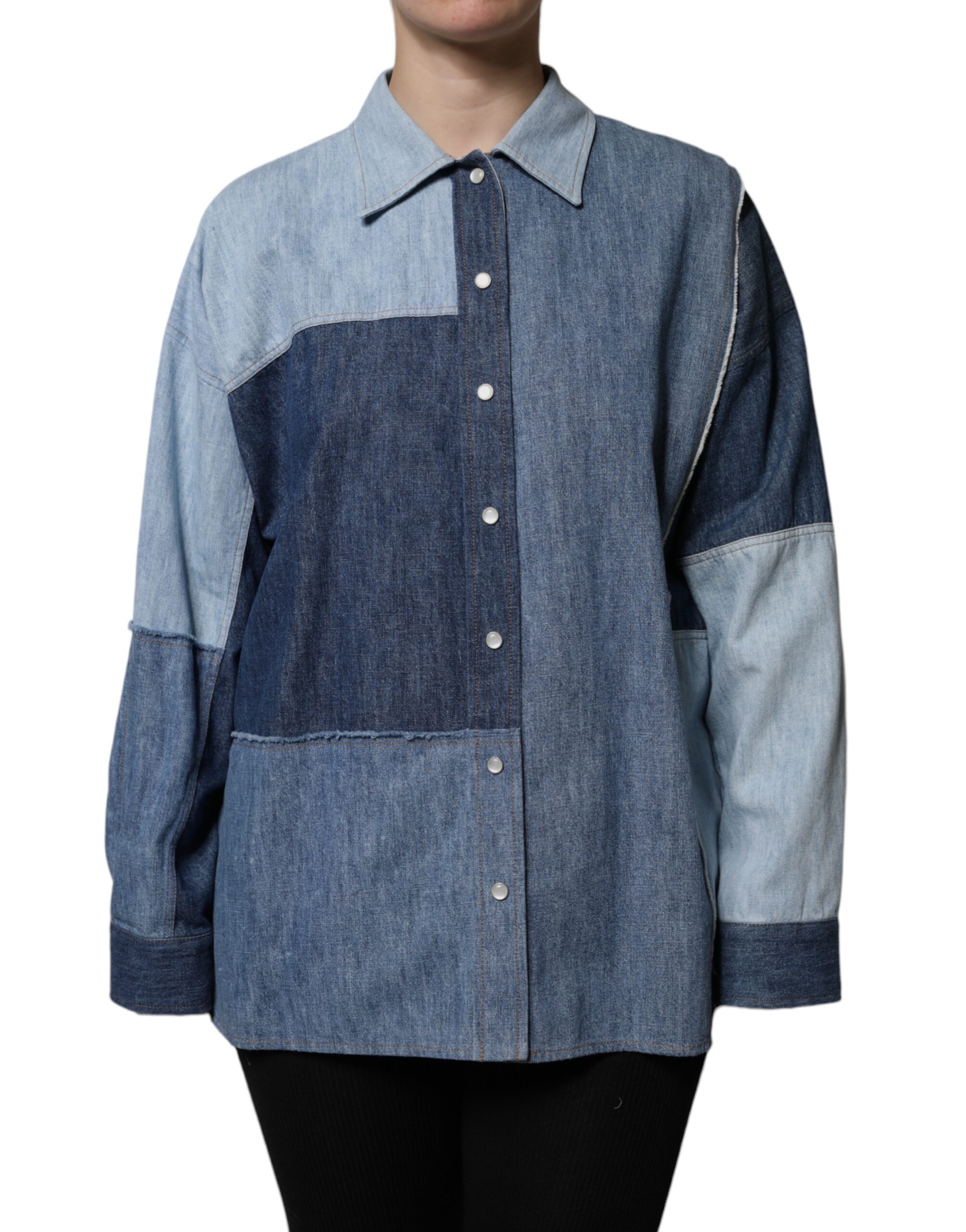 Dolce & Gabbana Blue Cotton Button Up Collared Long Sleeve Top - Image 2