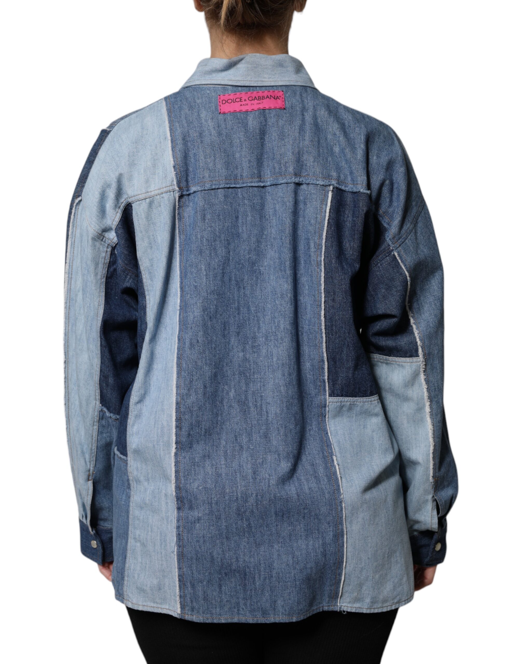 Dolce & Gabbana Blue Cotton Button Up Collared Long Sleeve Top - Image 4