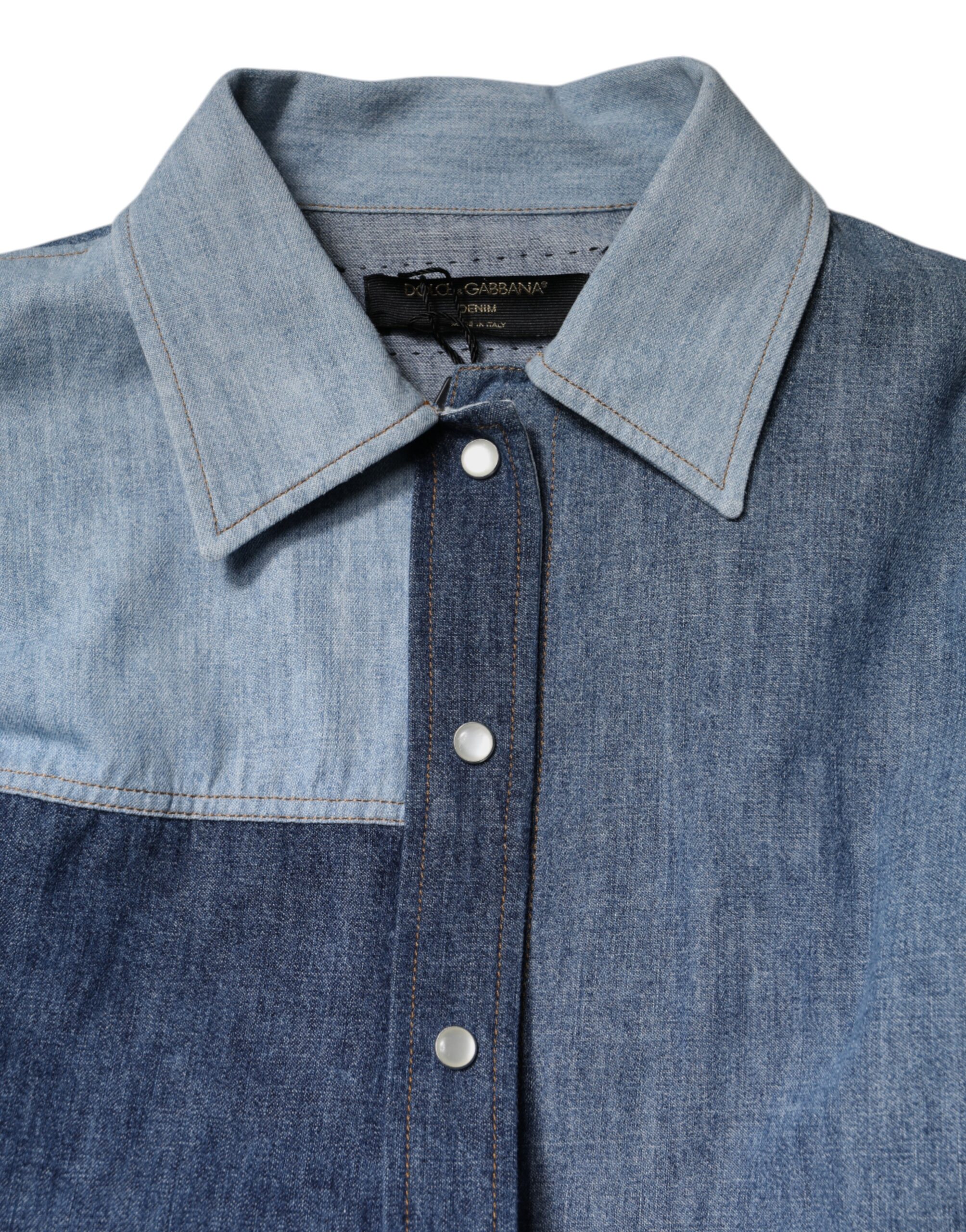Dolce & Gabbana Blue Cotton Button Up Collared Long Sleeve Top - Image 7
