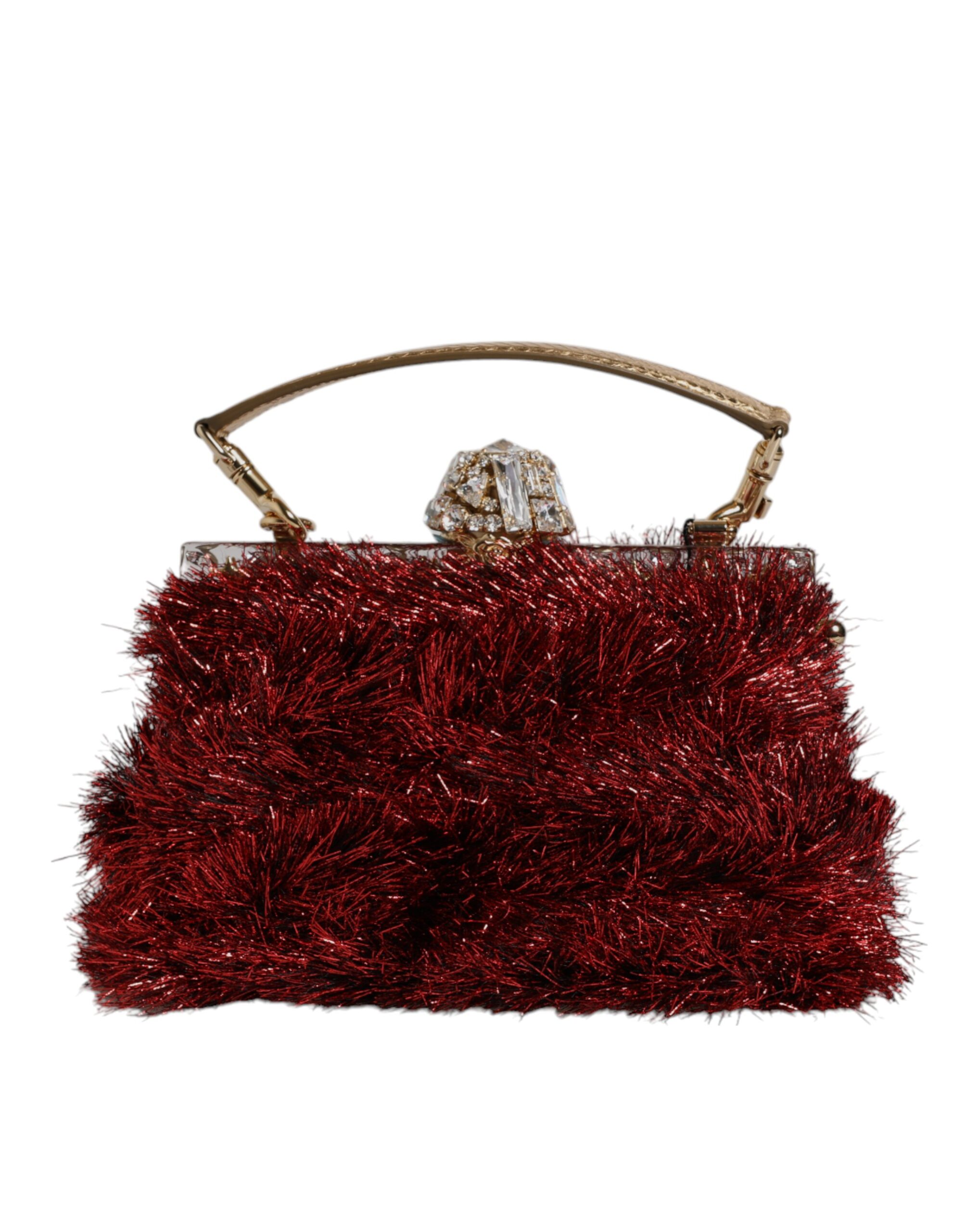 Dolce & Gabbana Red Gold Chain VANDA Tinsel Crystals Evening Clutch Bag