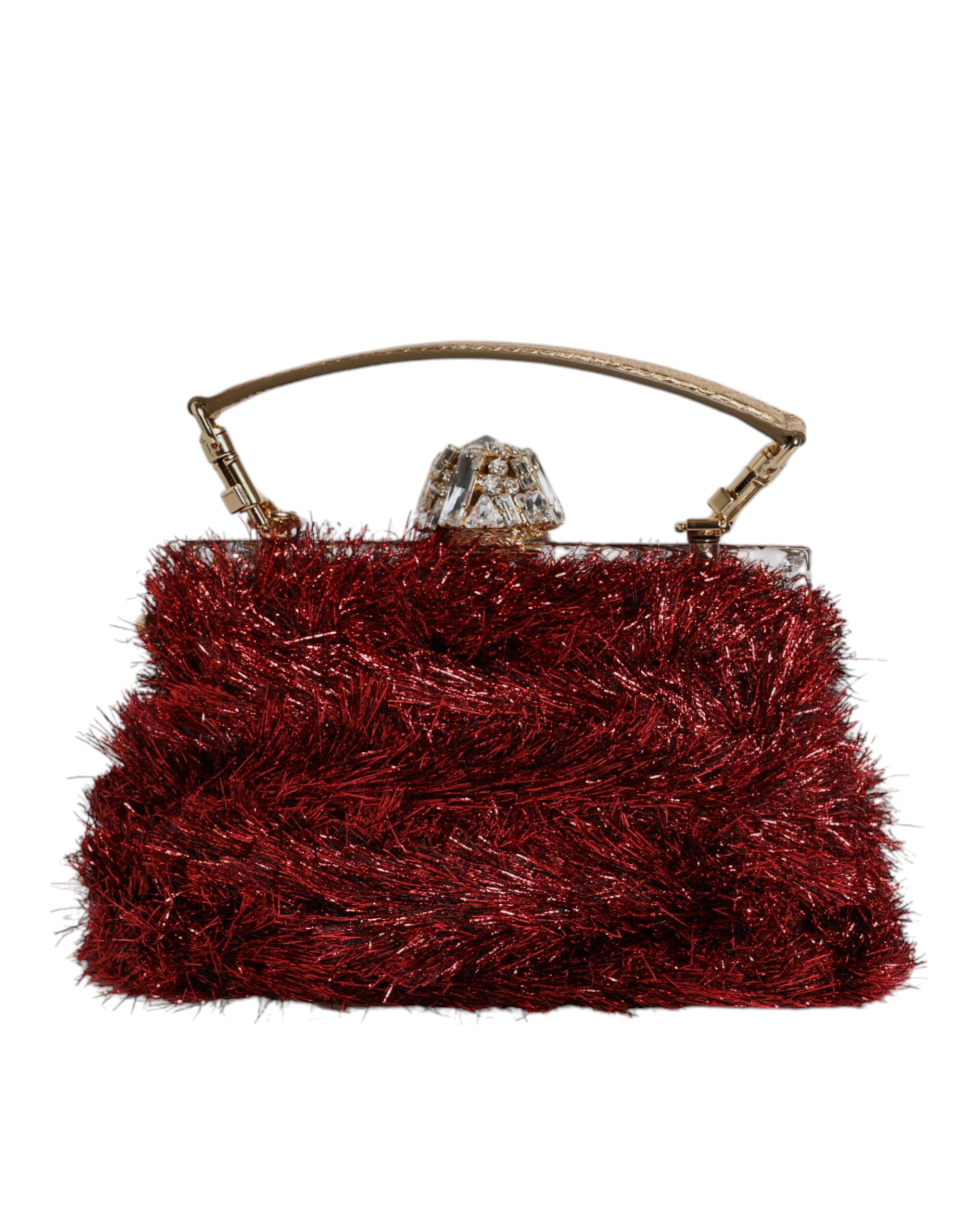 Dolce & Gabbana Red Gold Chain VANDA Tinsel Crystals Evening Clutch Bag - Image 4
