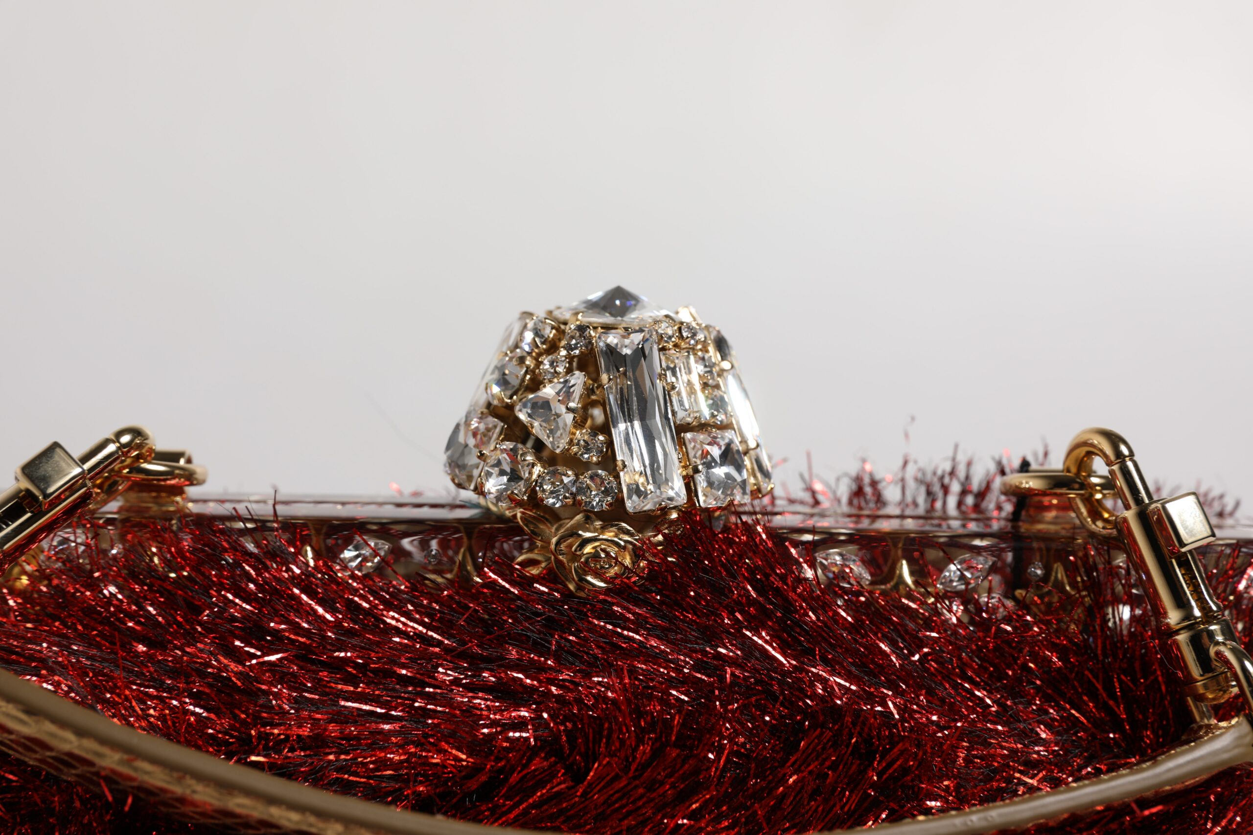 Dolce & Gabbana Red Gold Chain VANDA Tinsel Crystals Evening Clutch Bag - Image 6