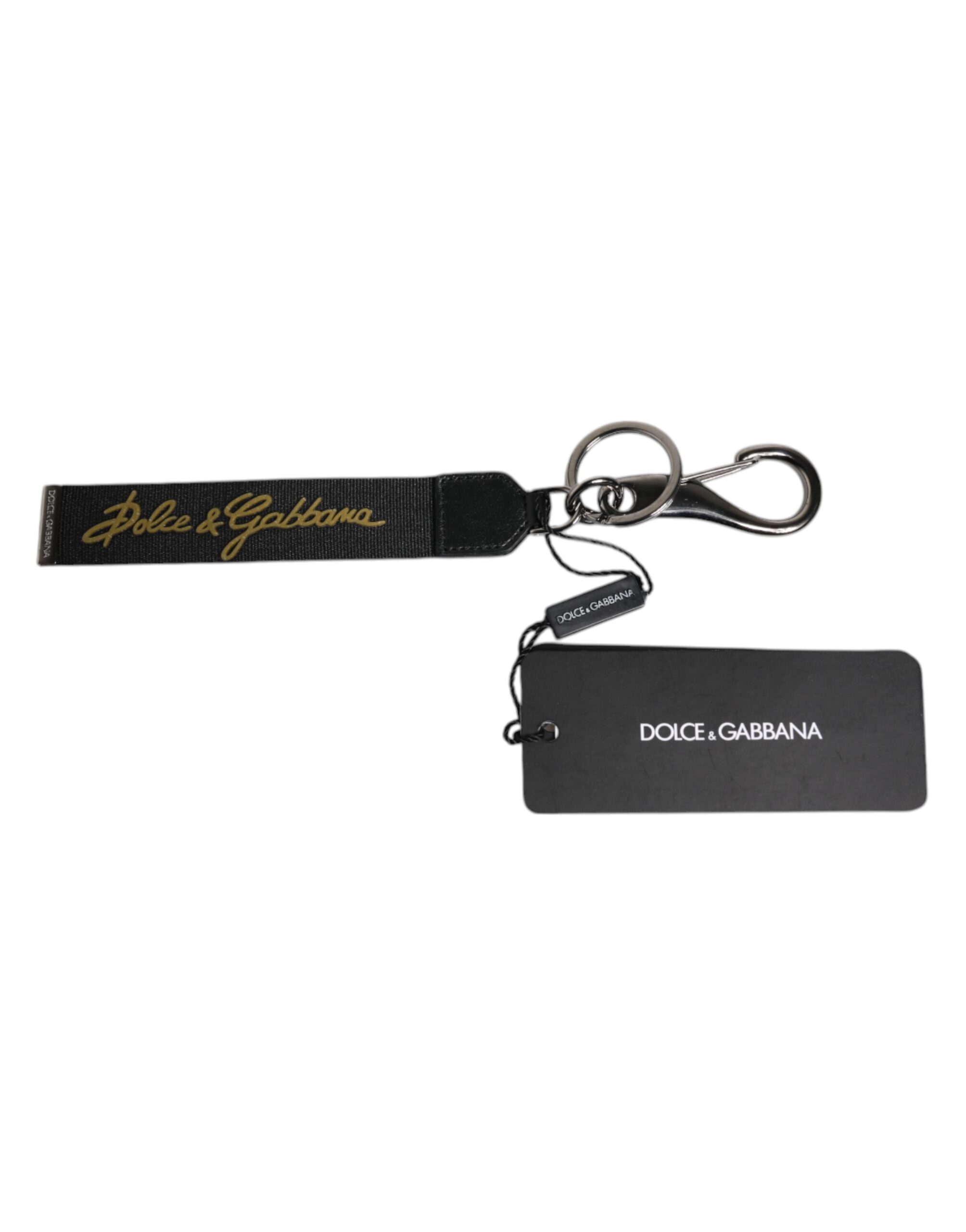 Dolce & Gabbana Black Logo Nylon Silver Brass Men Holder Keychain Keyring - Image 2