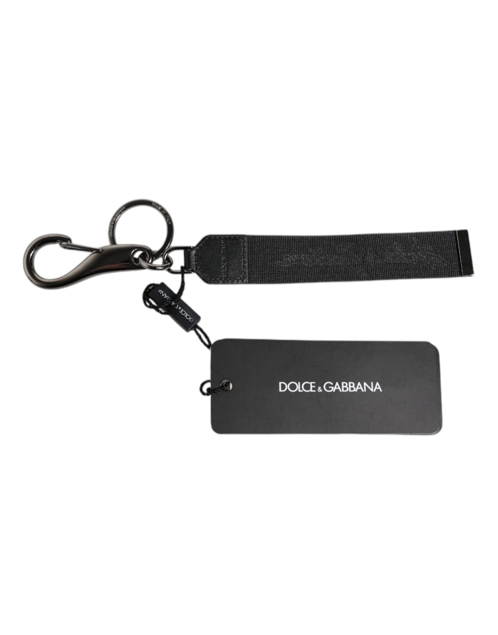 Dolce & Gabbana Black Logo Nylon Silver Brass Men Holder Keychain Keyring - Image 4