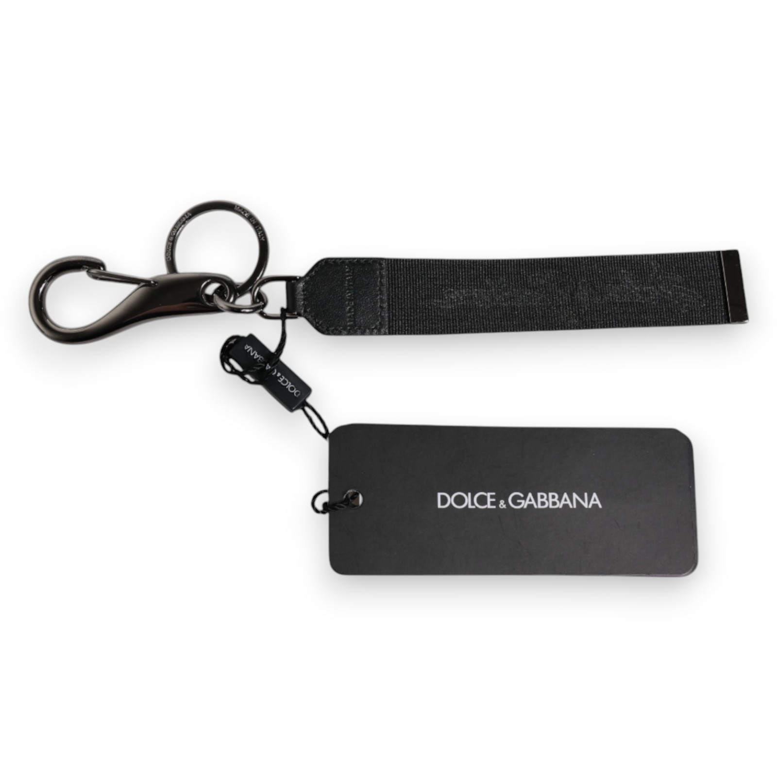 Dolce & Gabbana Black Logo Nylon Silver Brass Men Holder Keychain Keyring - Image 5