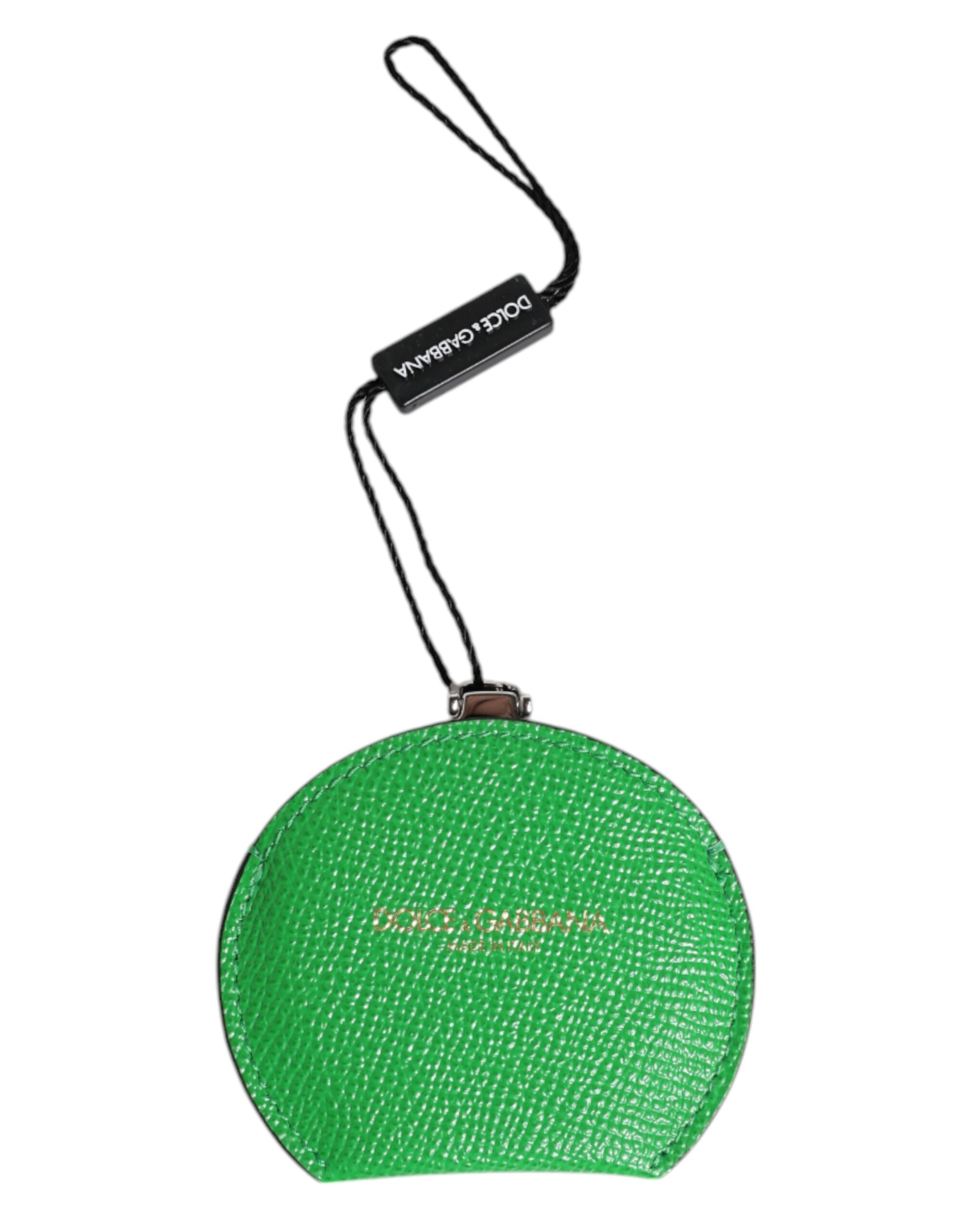Dolce & Gabbana Green Calfskin Leather Round Logo Hand Mirror Holder - Image 2