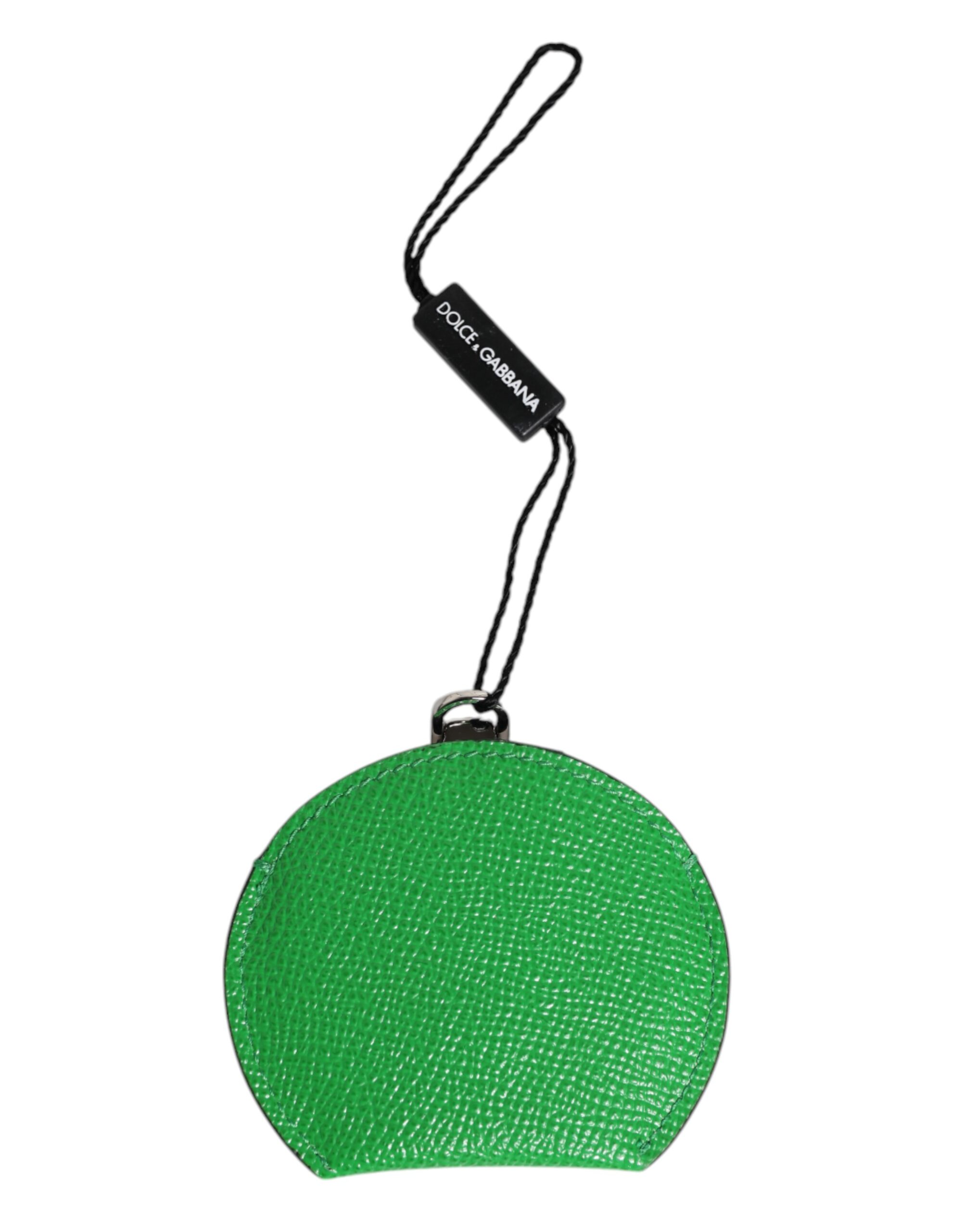 Dolce & Gabbana Green Calfskin Leather Round Logo Hand Mirror Holder - Image 4