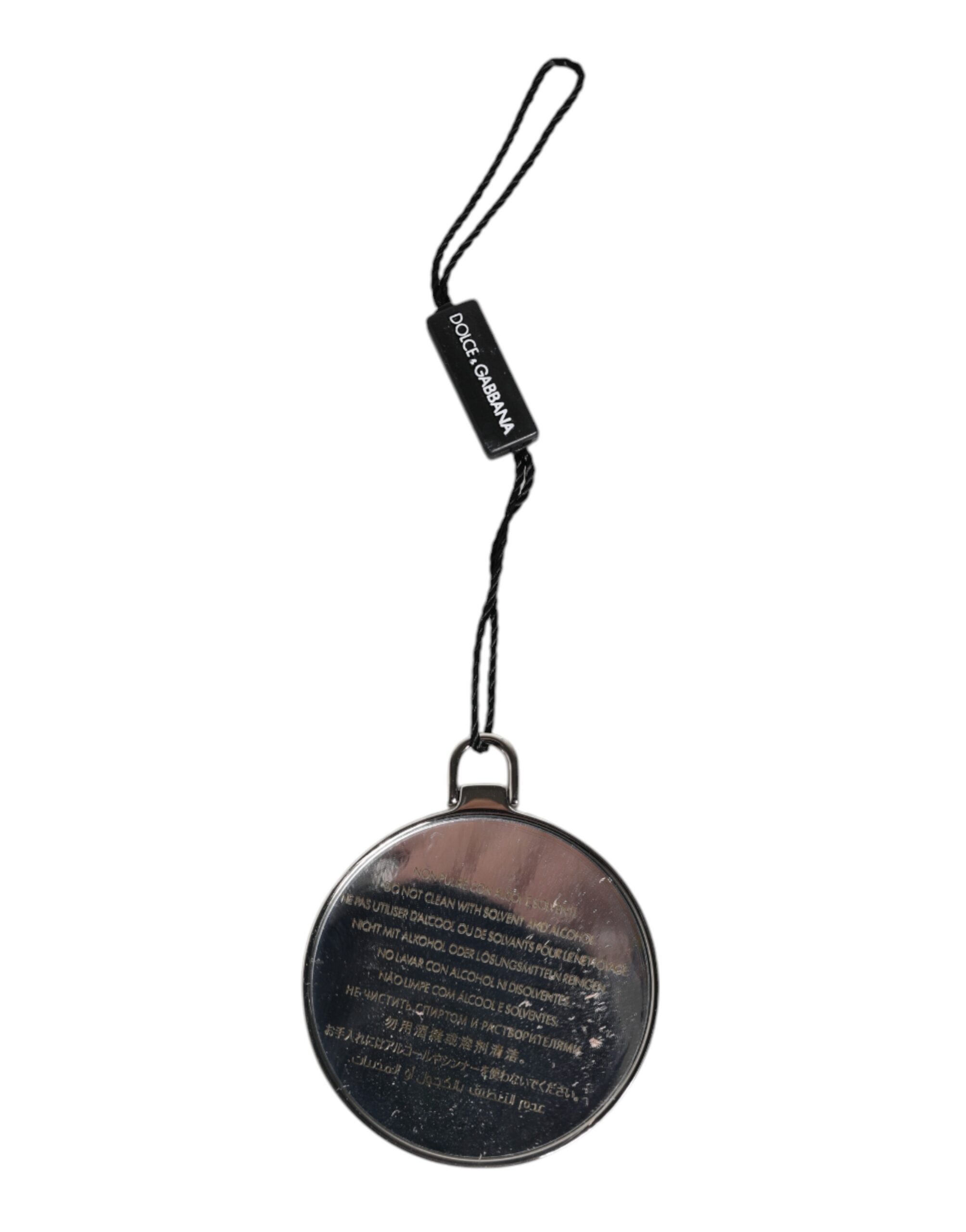 Dolce & Gabbana Green Calfskin Leather Round Logo Hand Mirror Holder - Image 5