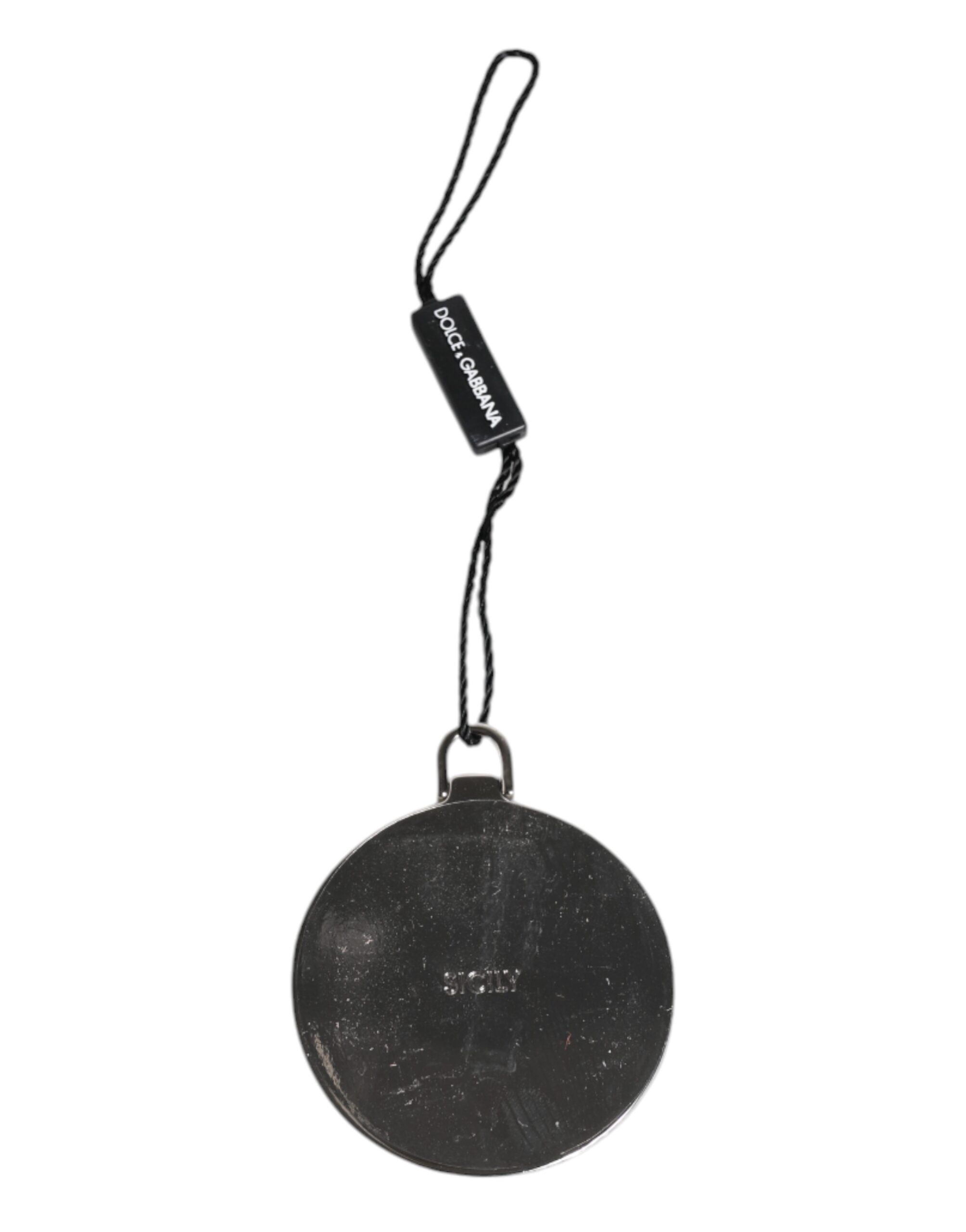 Dolce & Gabbana Green Calfskin Leather Round Logo Hand Mirror Holder - Image 6