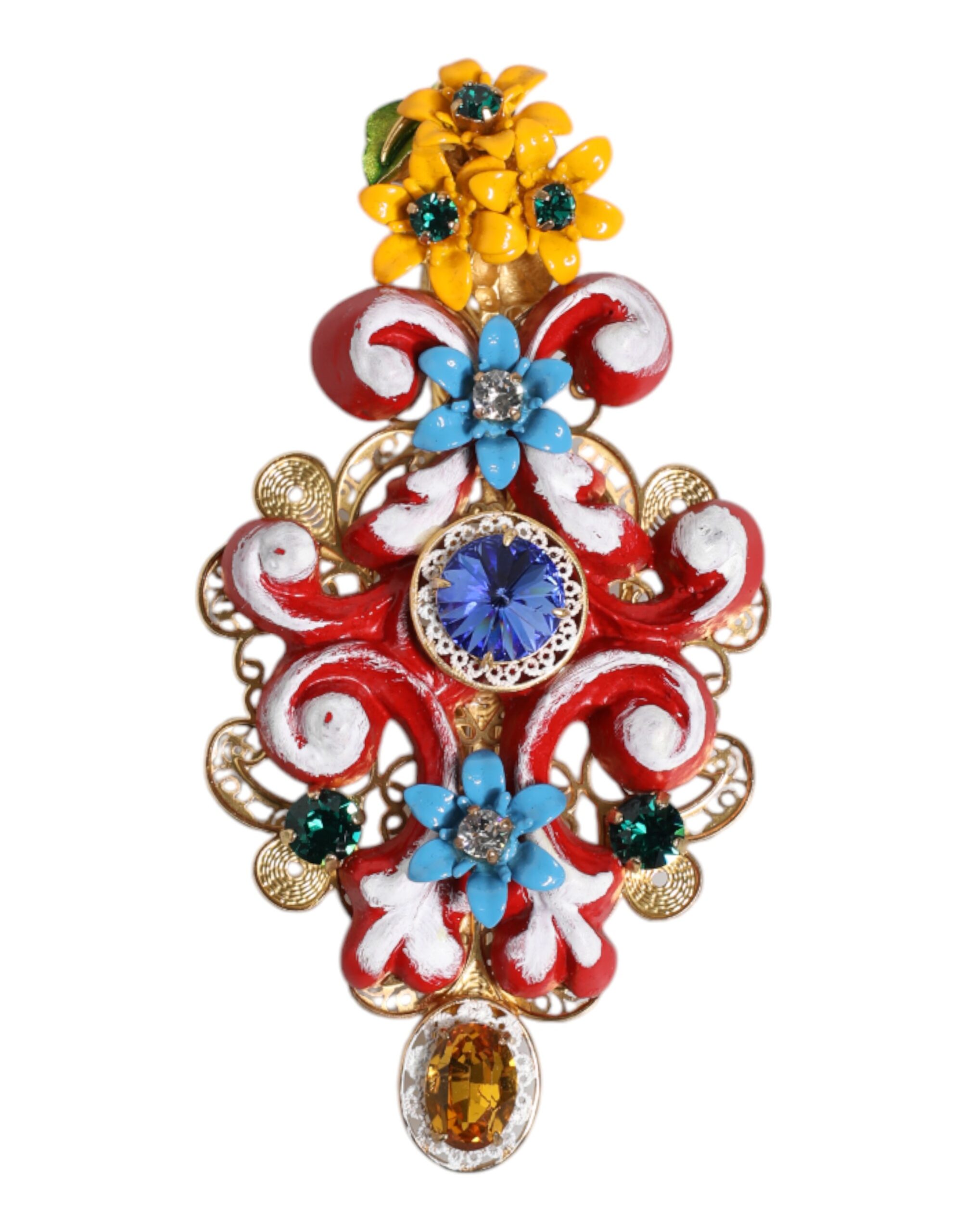 Dolce & Gabbana Multicolor Spring CARRETTO Gold Brass Crystal Hair Clip - Image 2