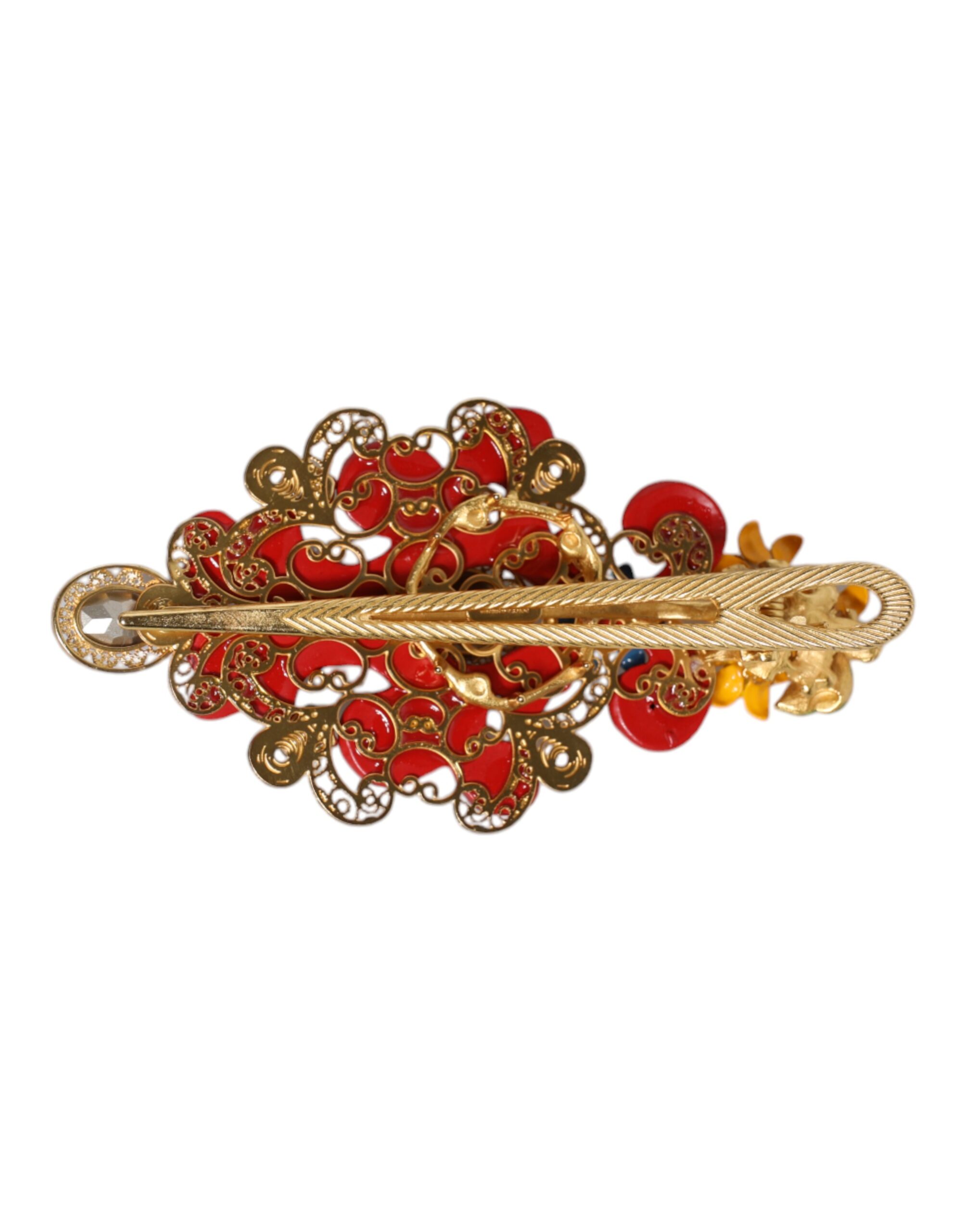Dolce & Gabbana Multicolor Spring CARRETTO Gold Brass Crystal Hair Clip - Image 3