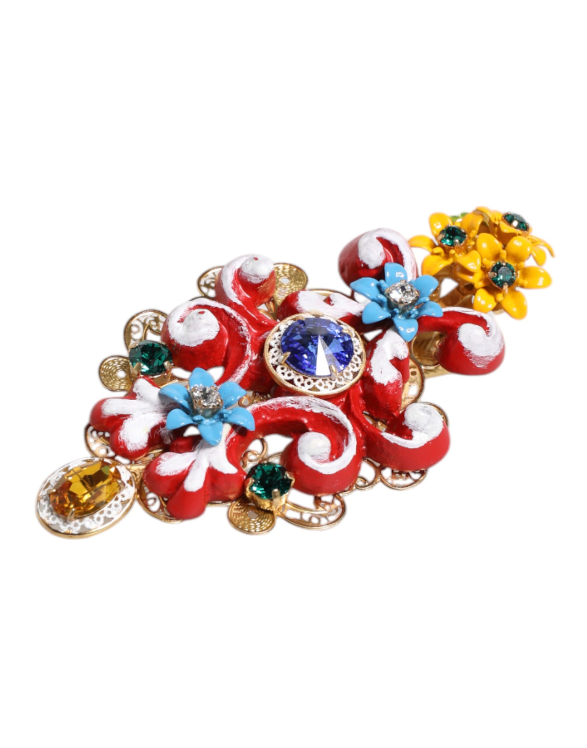 Dolce & Gabbana Multicolor Spring CARRETTO Gold Brass Crystal Hair Clip - Image 5