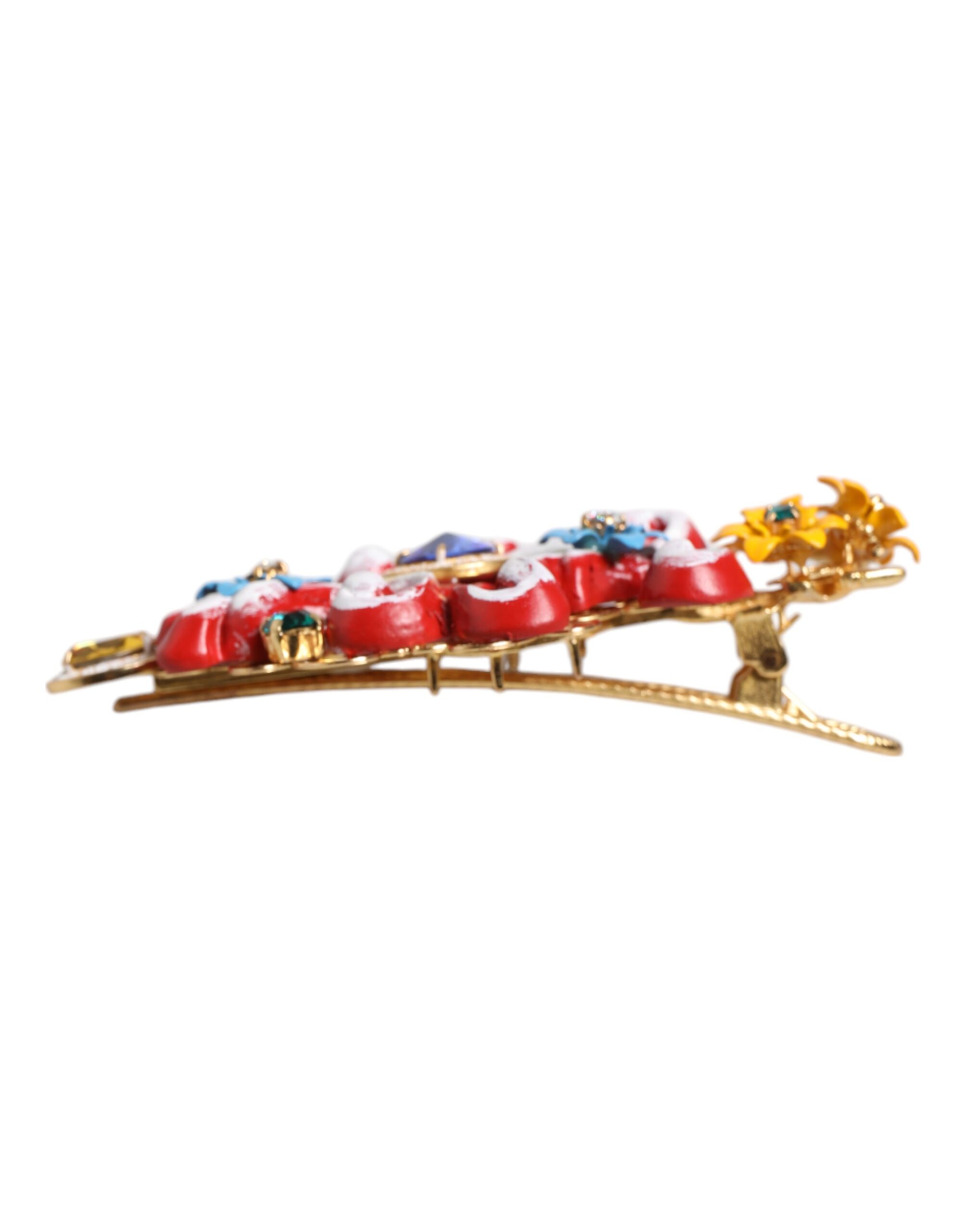 Dolce & Gabbana Multicolor Spring CARRETTO Gold Brass Crystal Hair Clip - Image 6