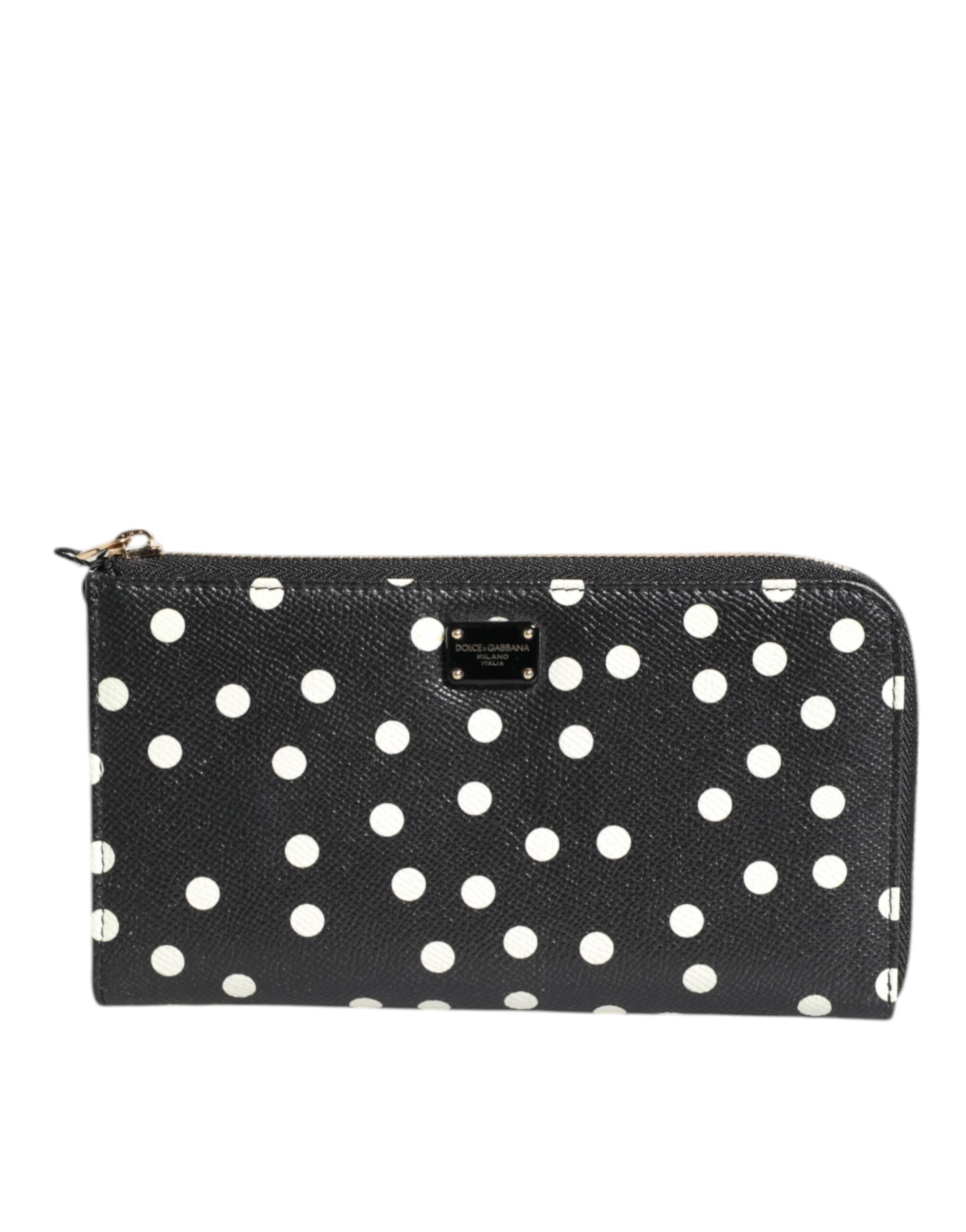 Dolce & Gabbana Black White Dotted Leather Zip Around Continental Wallet - Image 2