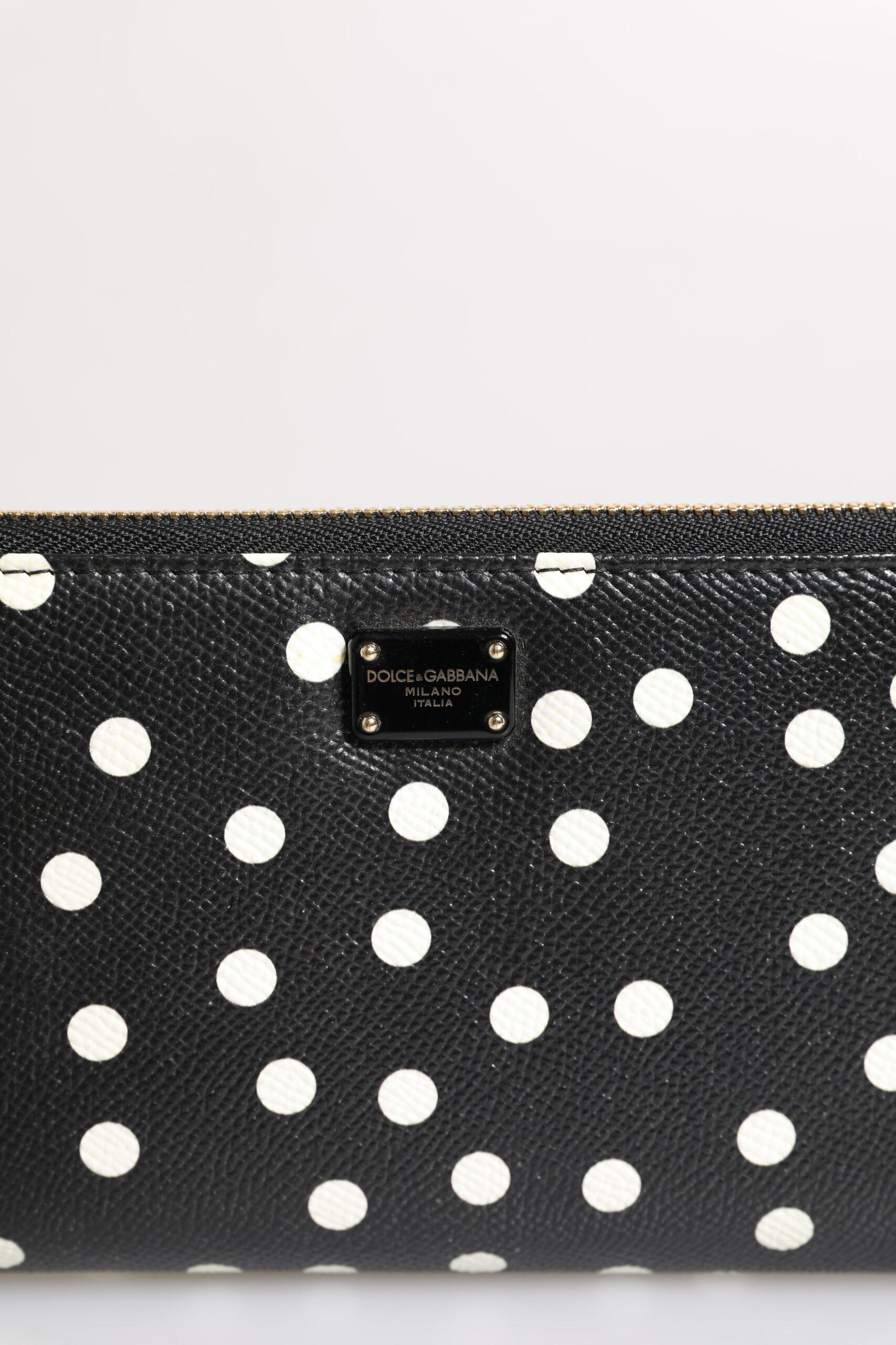 Dolce & Gabbana Black White Dotted Leather Zip Around Continental Wallet - Image 3