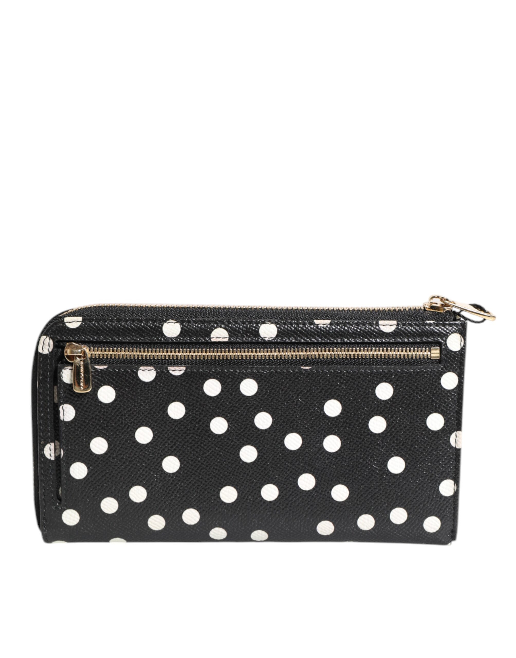 Dolce & Gabbana Black White Dotted Leather Zip Around Continental Wallet - Image 5