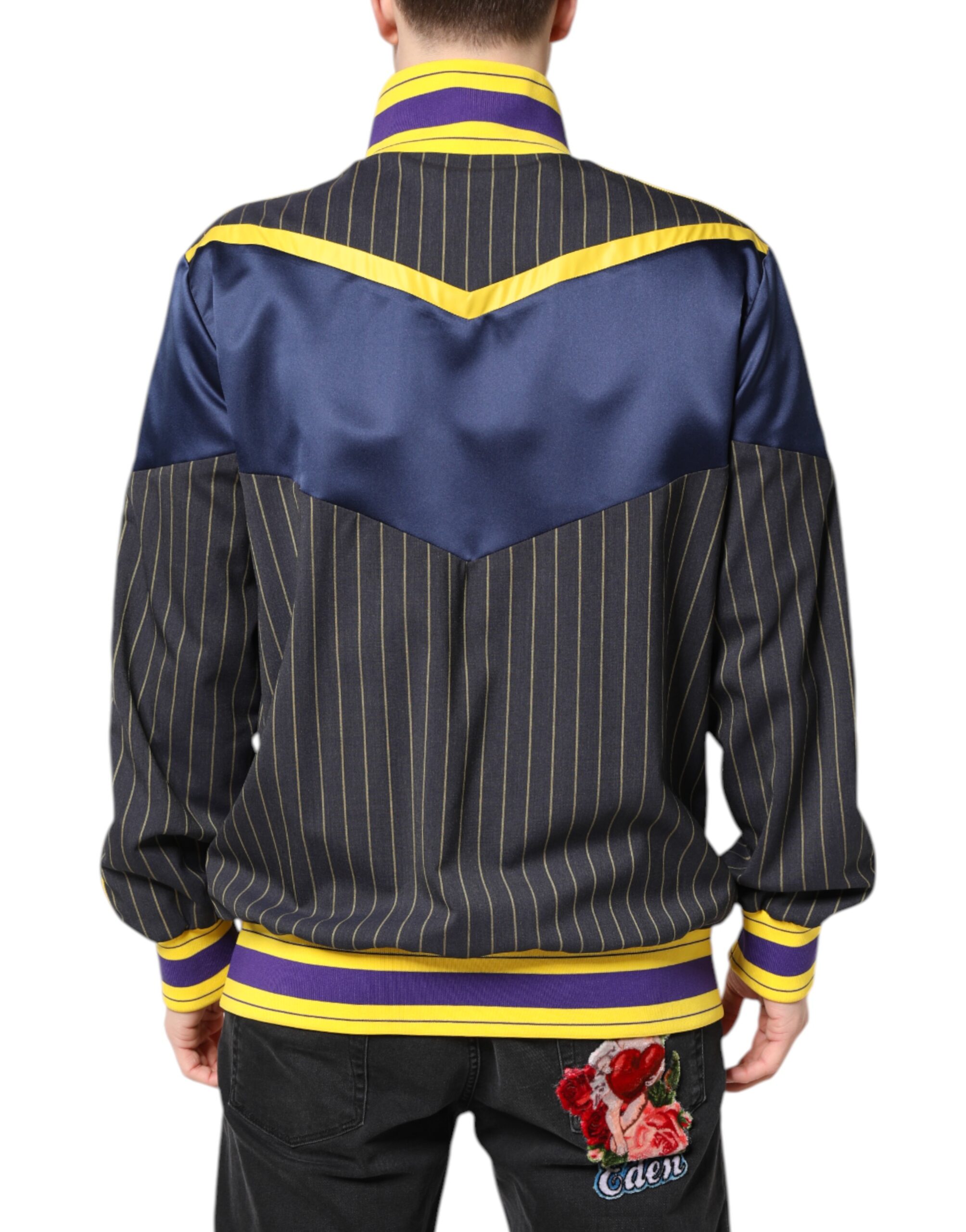Dolce & Gabbana Black Striped Logo Full Zip Bomber Jacket - Image 4