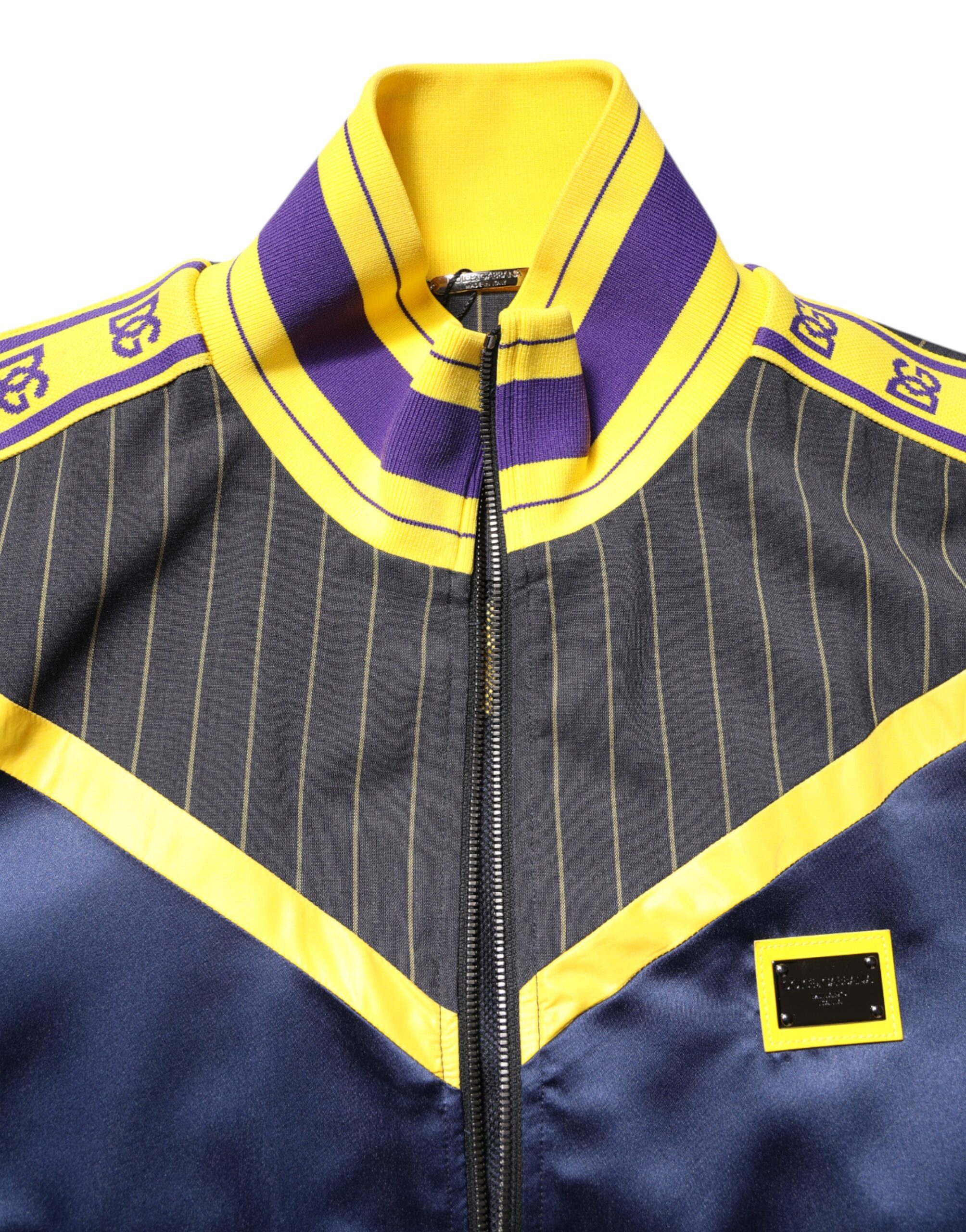 Dolce & Gabbana Black Striped Logo Full Zip Bomber Jacket - Image 5