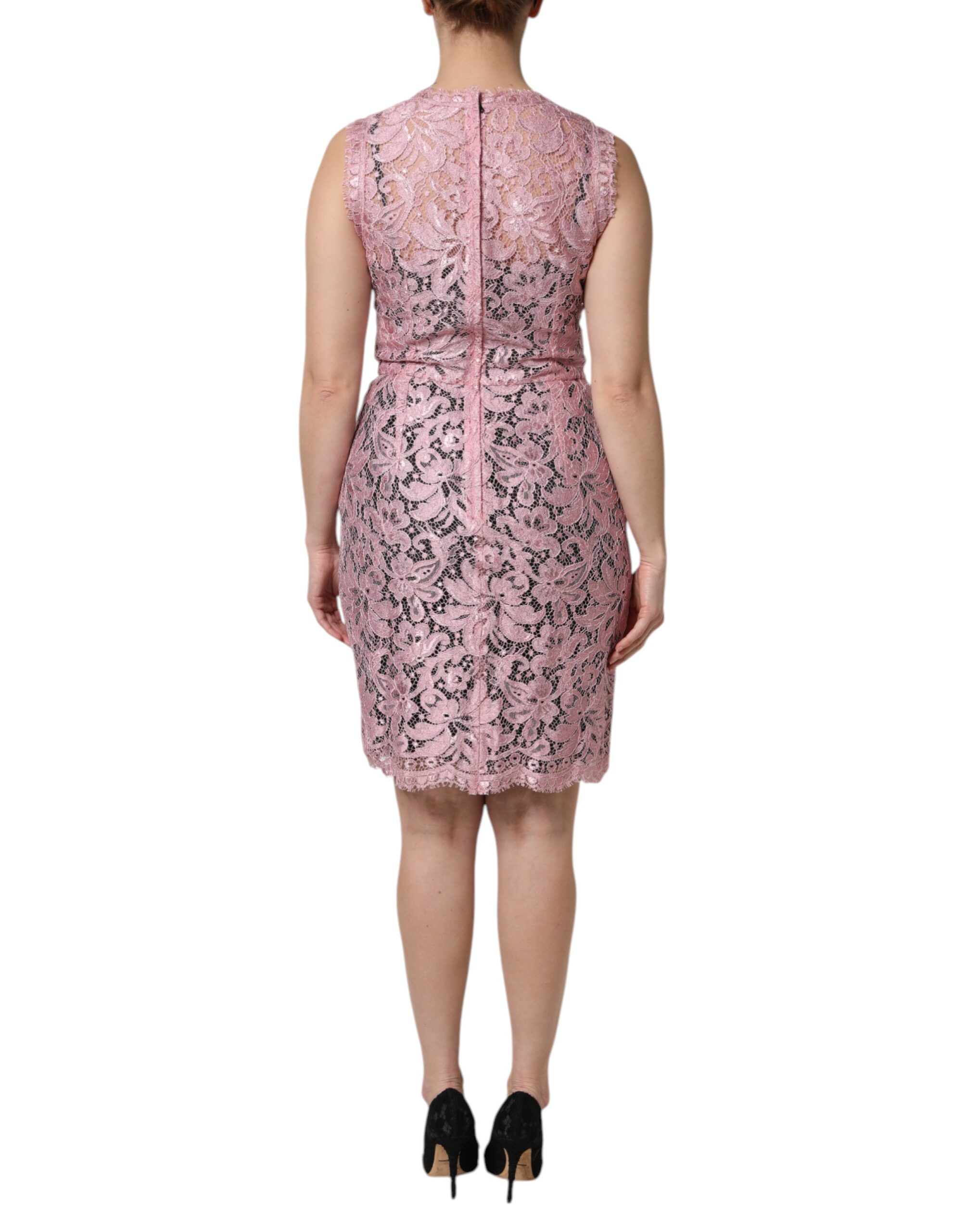 Dolce & Gabbana Pink Floral Lace Sleeveless Sheath Dress - Image 4