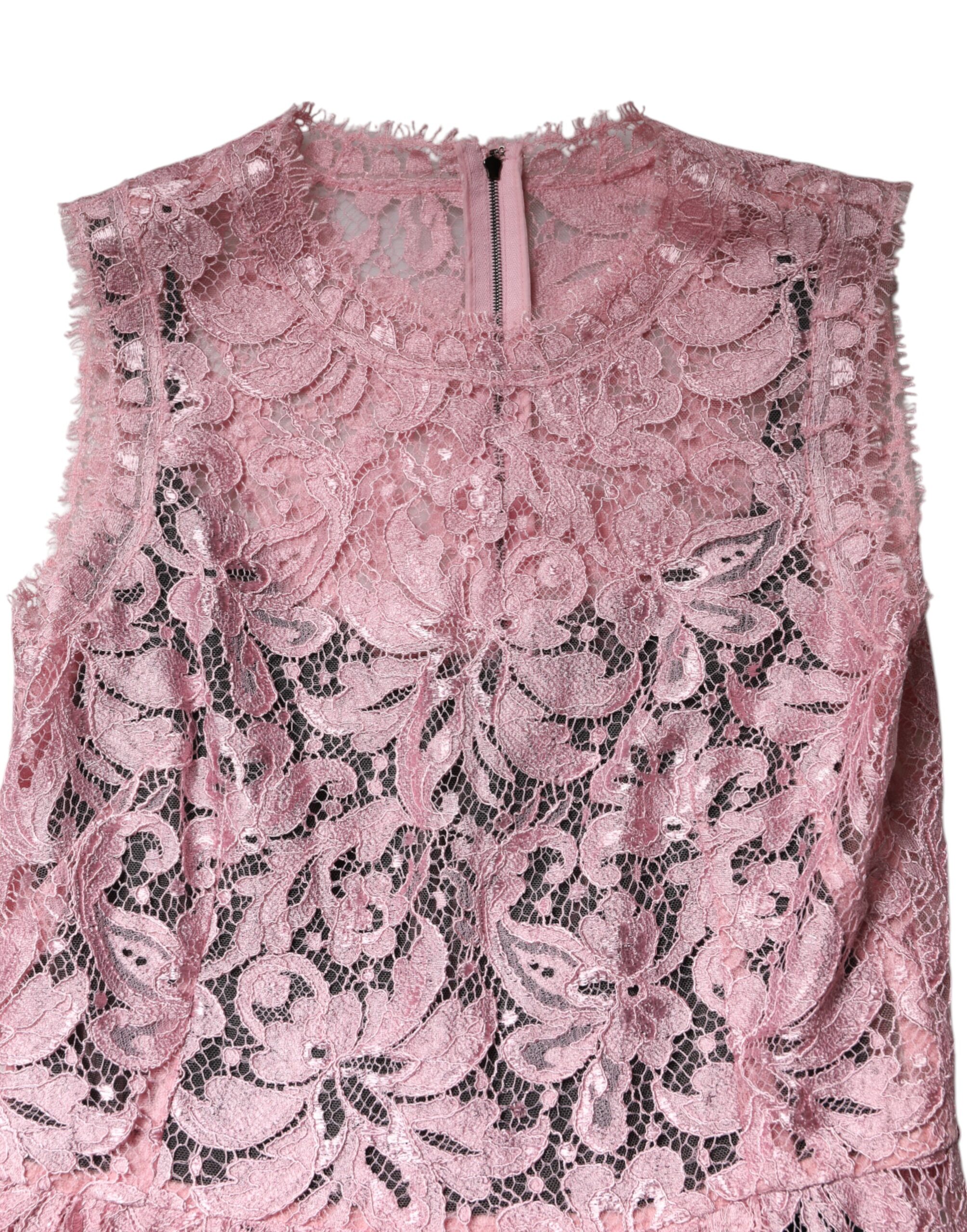 Dolce & Gabbana Pink Floral Lace Sleeveless Sheath Dress - Image 7