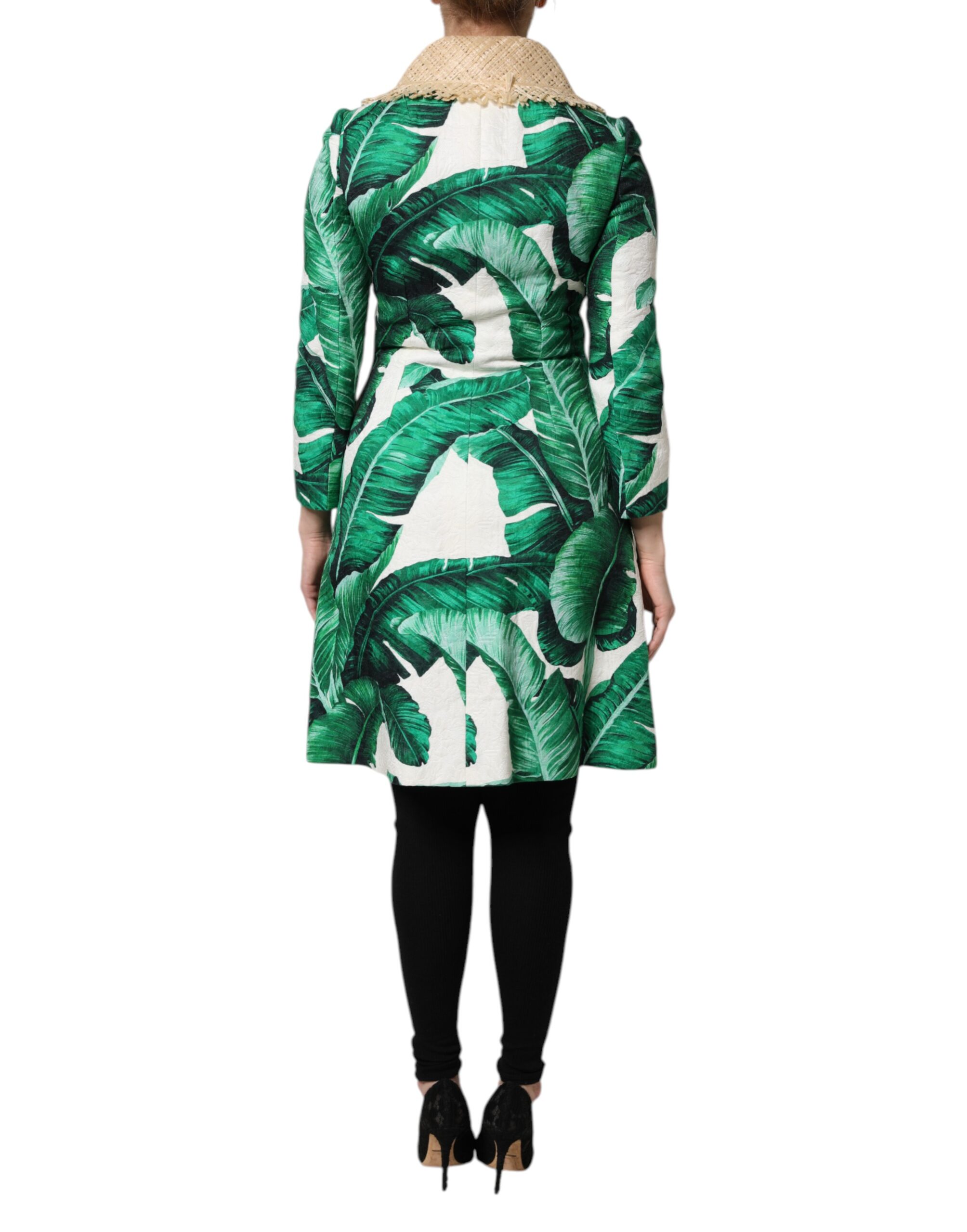 Dolce & Gabbana Multicolor Leaf Print Embellished Trenchcoat Jacket - Image 4