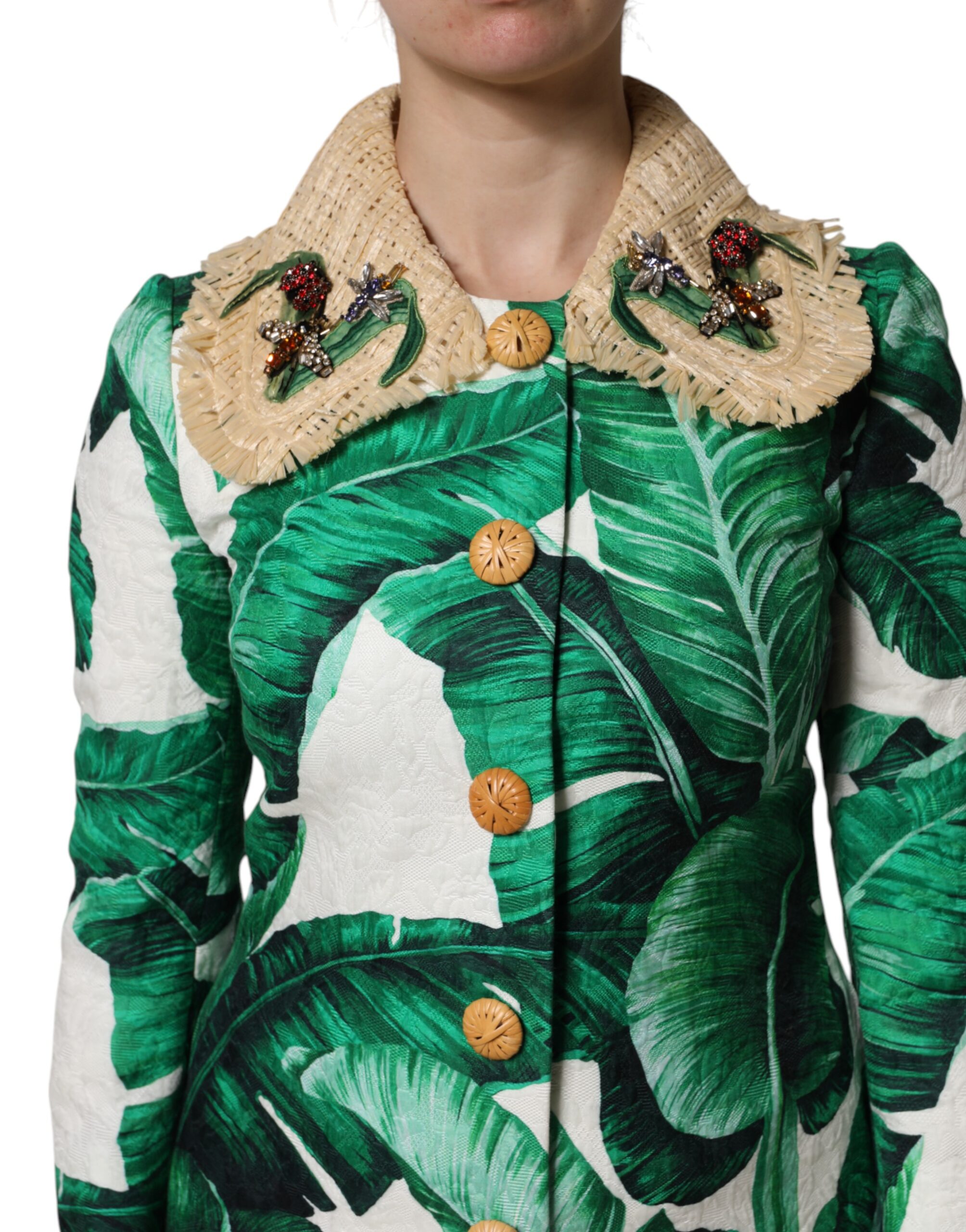 Dolce & Gabbana Multicolor Leaf Print Embellished Trenchcoat Jacket - Image 6