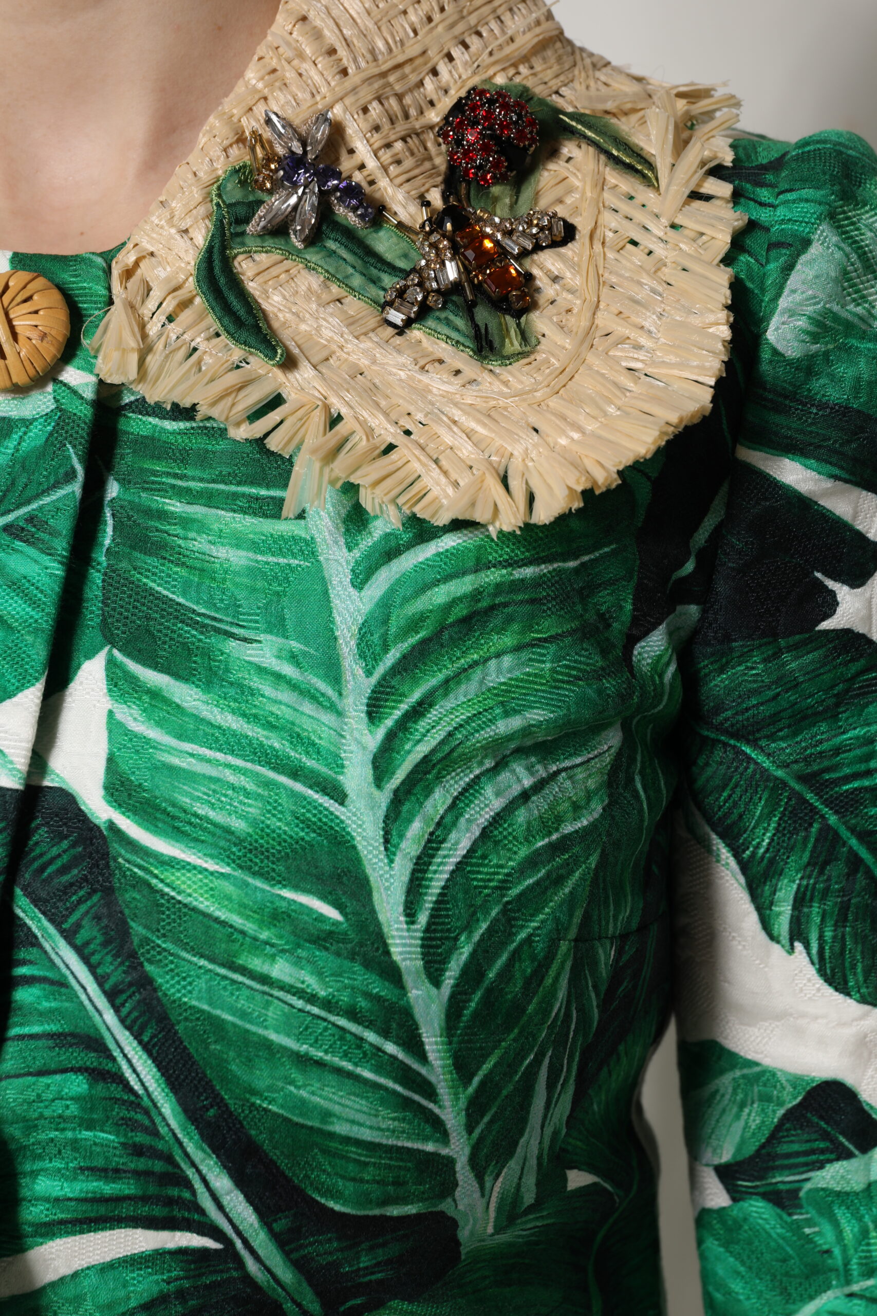 Dolce & Gabbana Multicolor Leaf Print Embellished Trenchcoat Jacket - Image 7