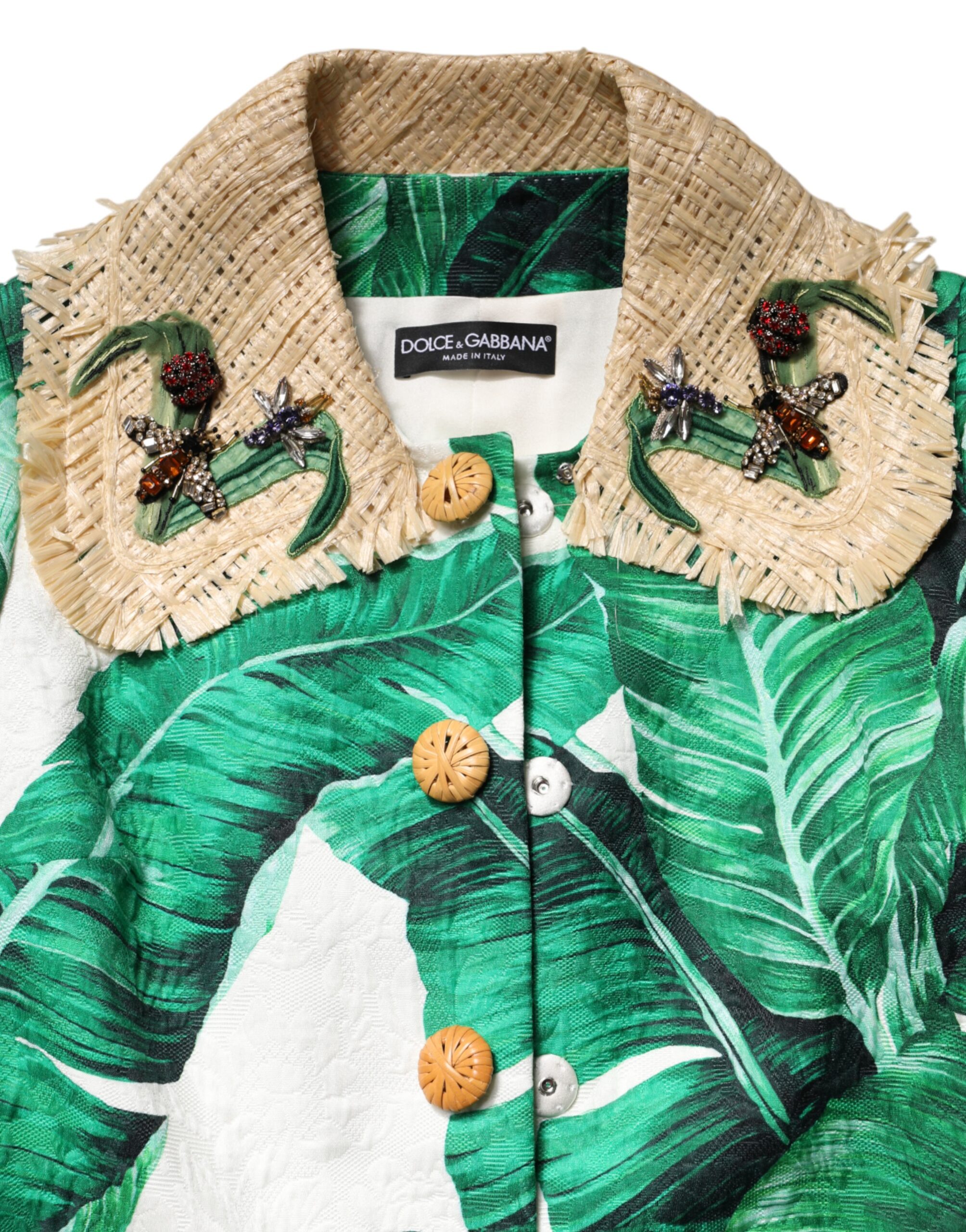 Dolce & Gabbana Multicolor Leaf Print Embellished Trenchcoat Jacket - Image 8