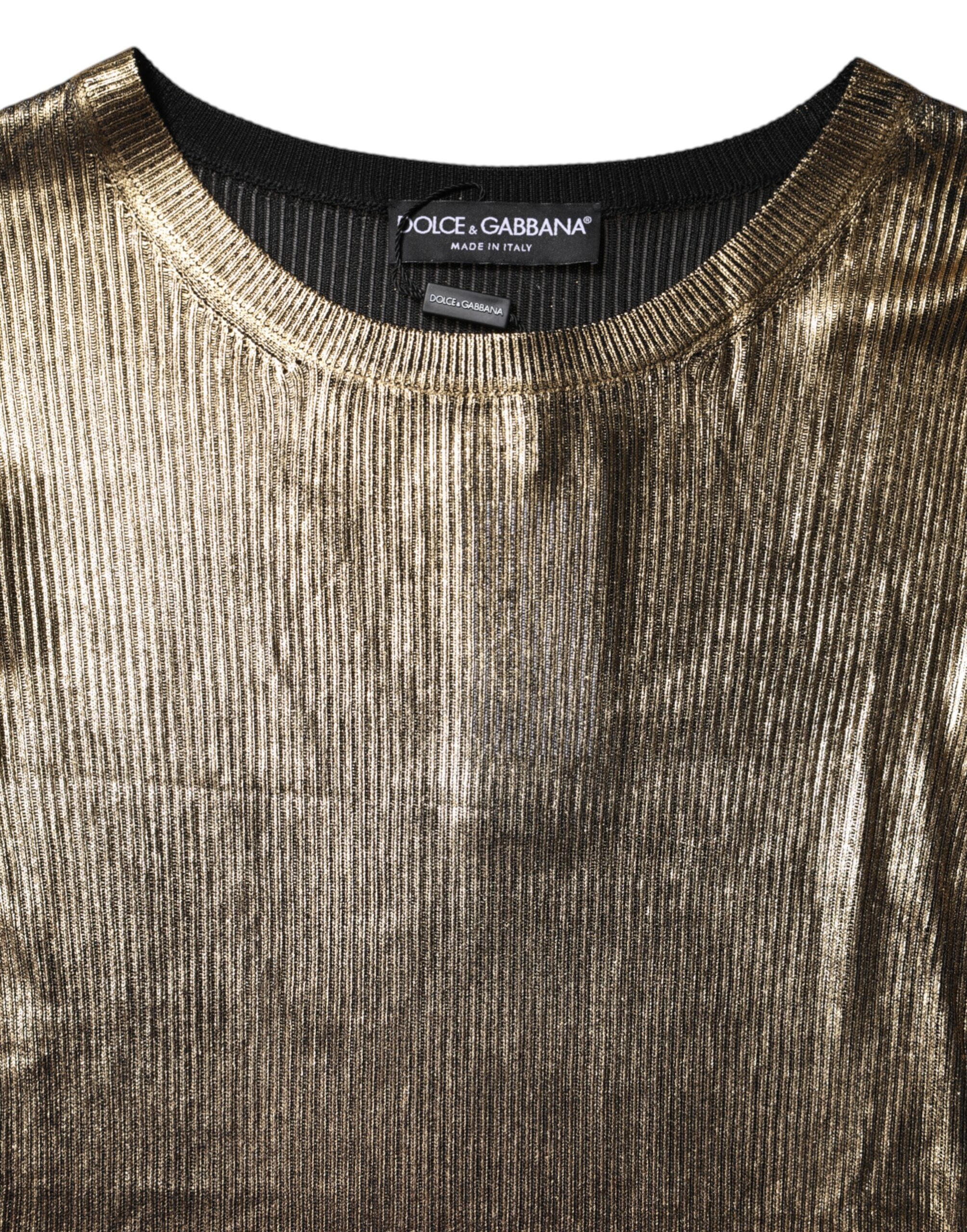 Dolce & Gabbana Gold Round Neck Long Sleeve Pullover Top - Image 7