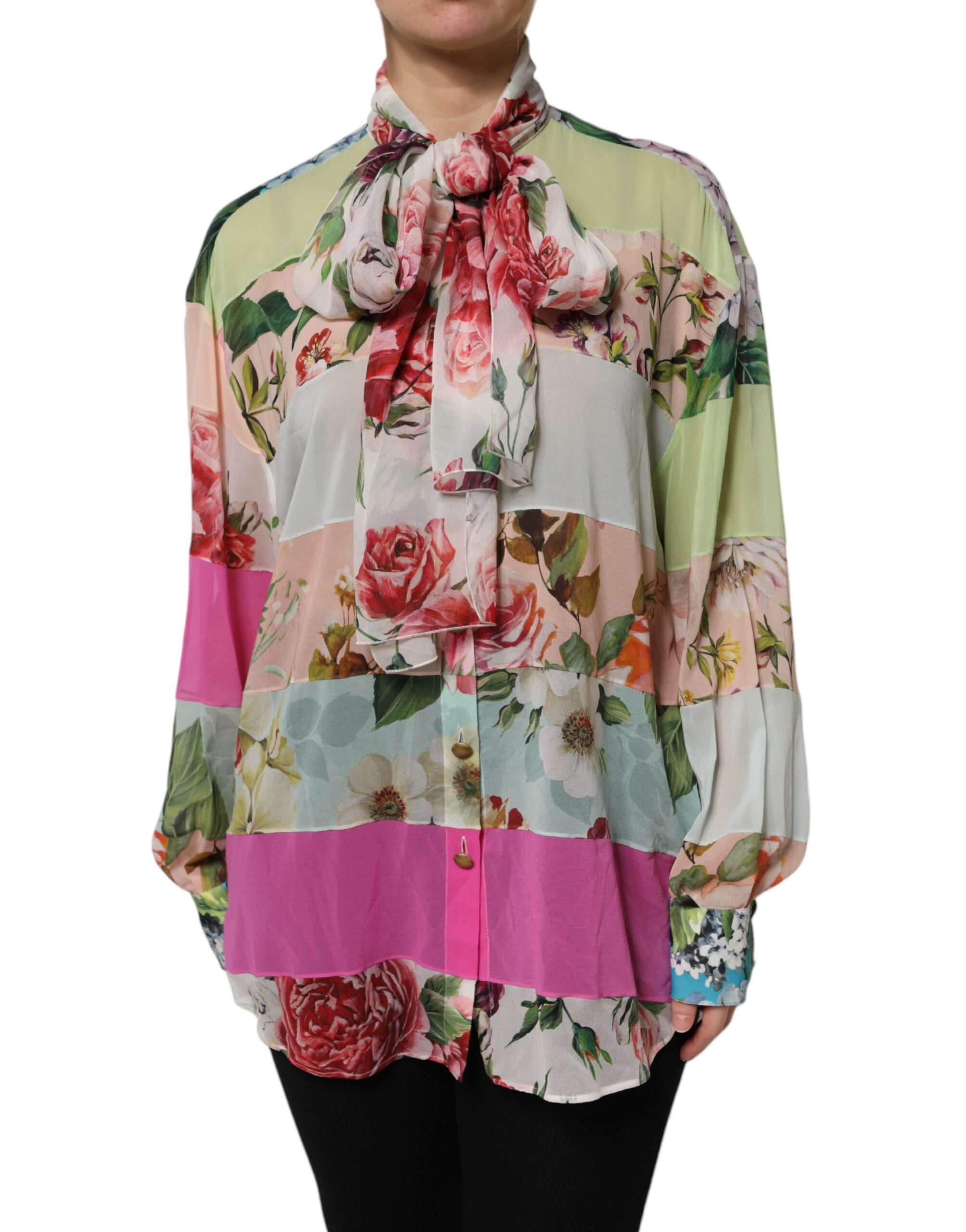 Dolce & Gabbana Multicolor Floral Patchwork Long Sleeves Top - Image 2