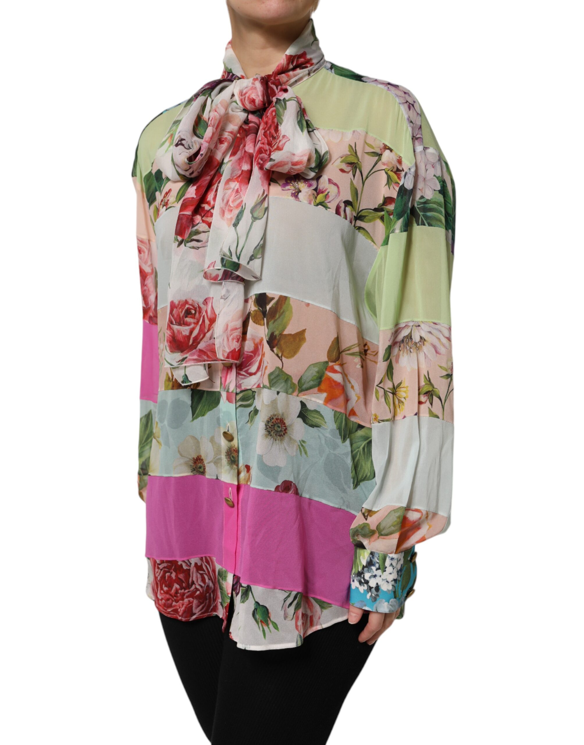 Dolce & Gabbana Multicolor Floral Patchwork Long Sleeves Top - Image 3