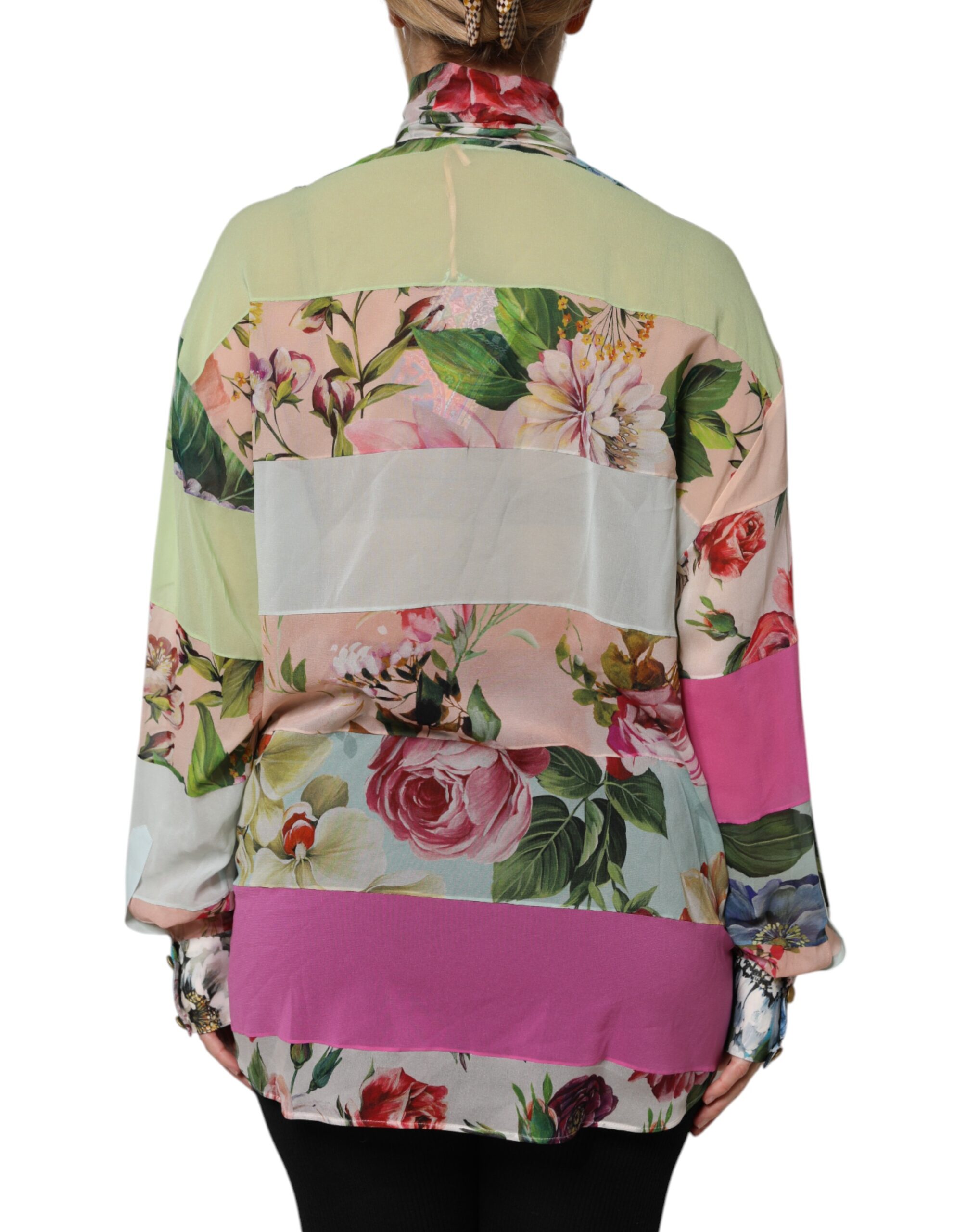 Dolce & Gabbana Multicolor Floral Patchwork Long Sleeves Top - Image 4