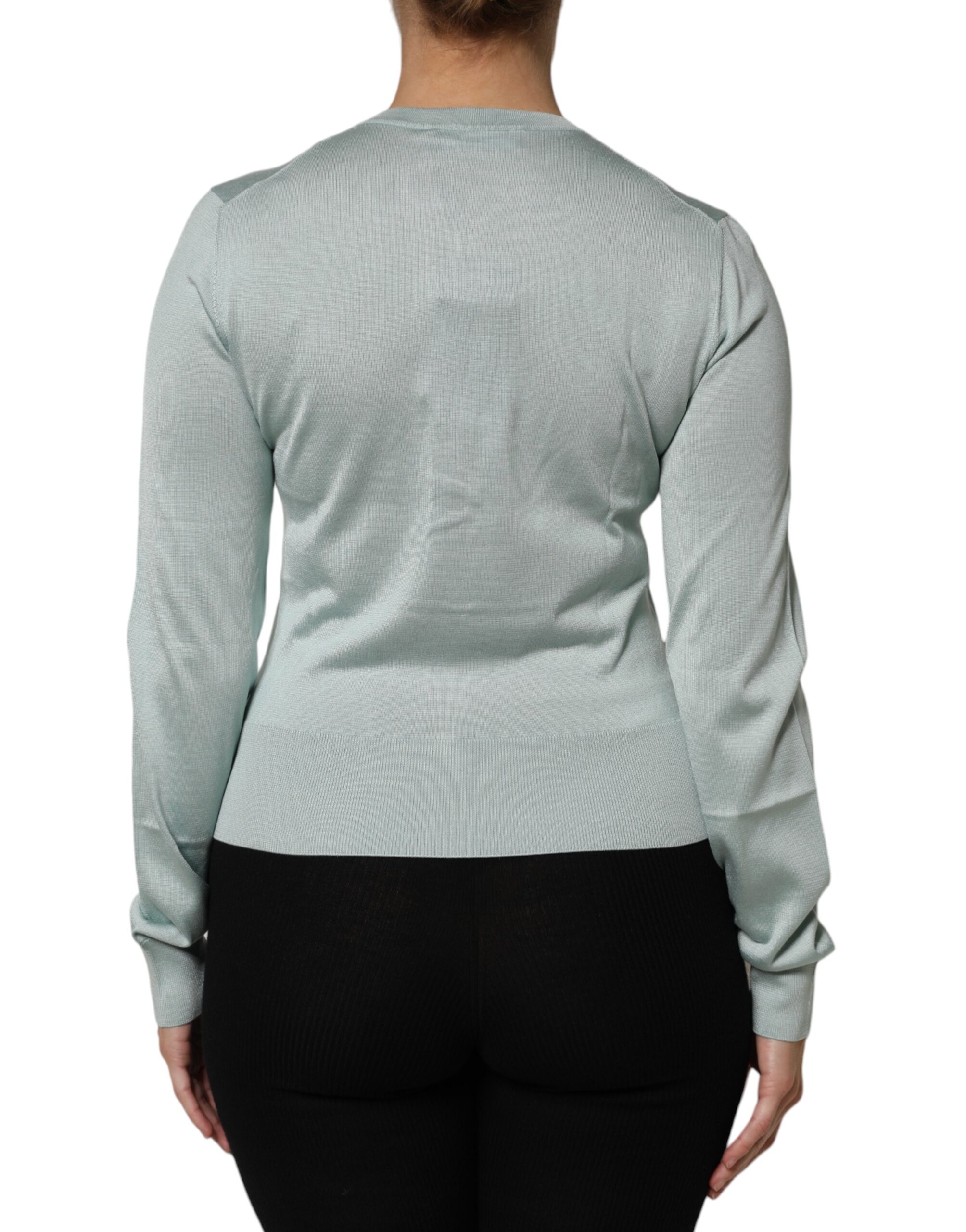 Dolce & Gabbana Light Green Silk Button Down Cardigan Sweater - Image 4