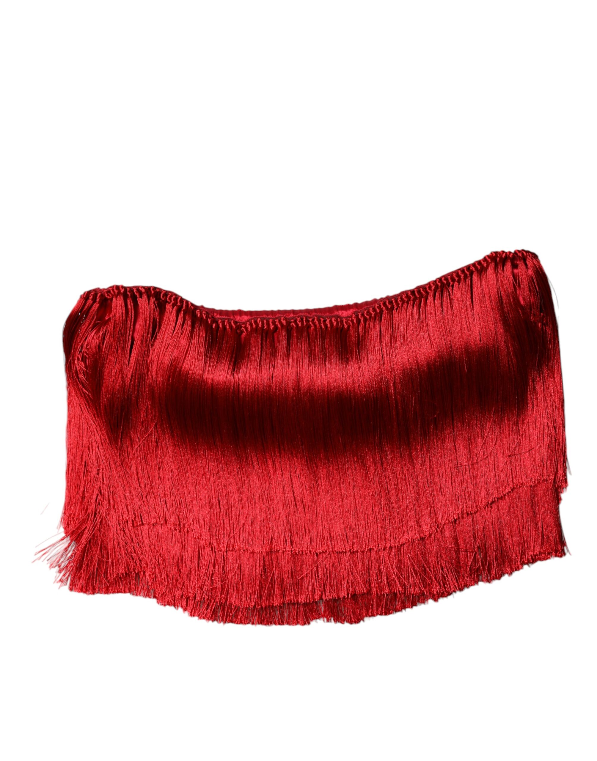 Dolce & Gabbana Red Silk Strapless Fringe Crop Tube Top - Image 7