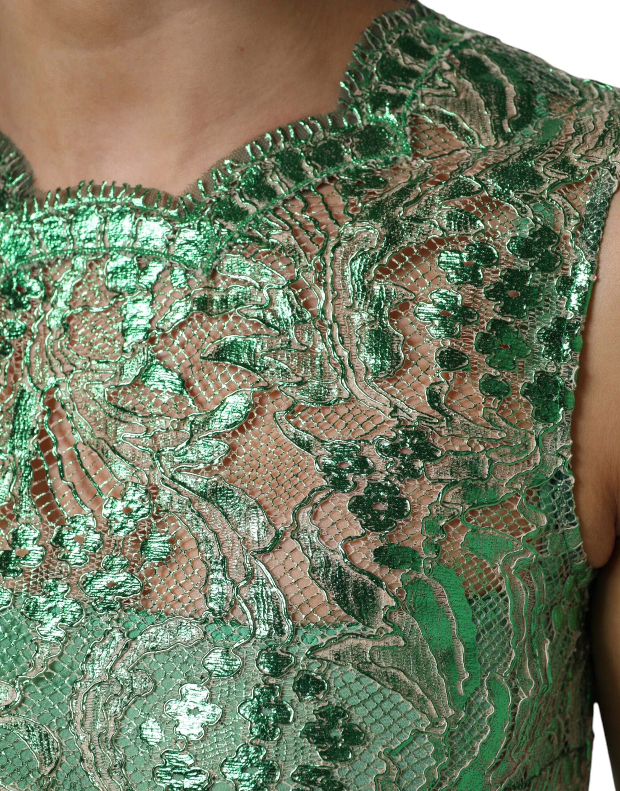 Dolce & Gabbana Green Cotton Floral Lace Sheath Midi Dress - Image 6